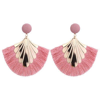 Bohemia Fan Shaped Tassel Earrings For Women Exaggerated Big Statement Fringed Earrings Vintage Dangle Drop Earrings