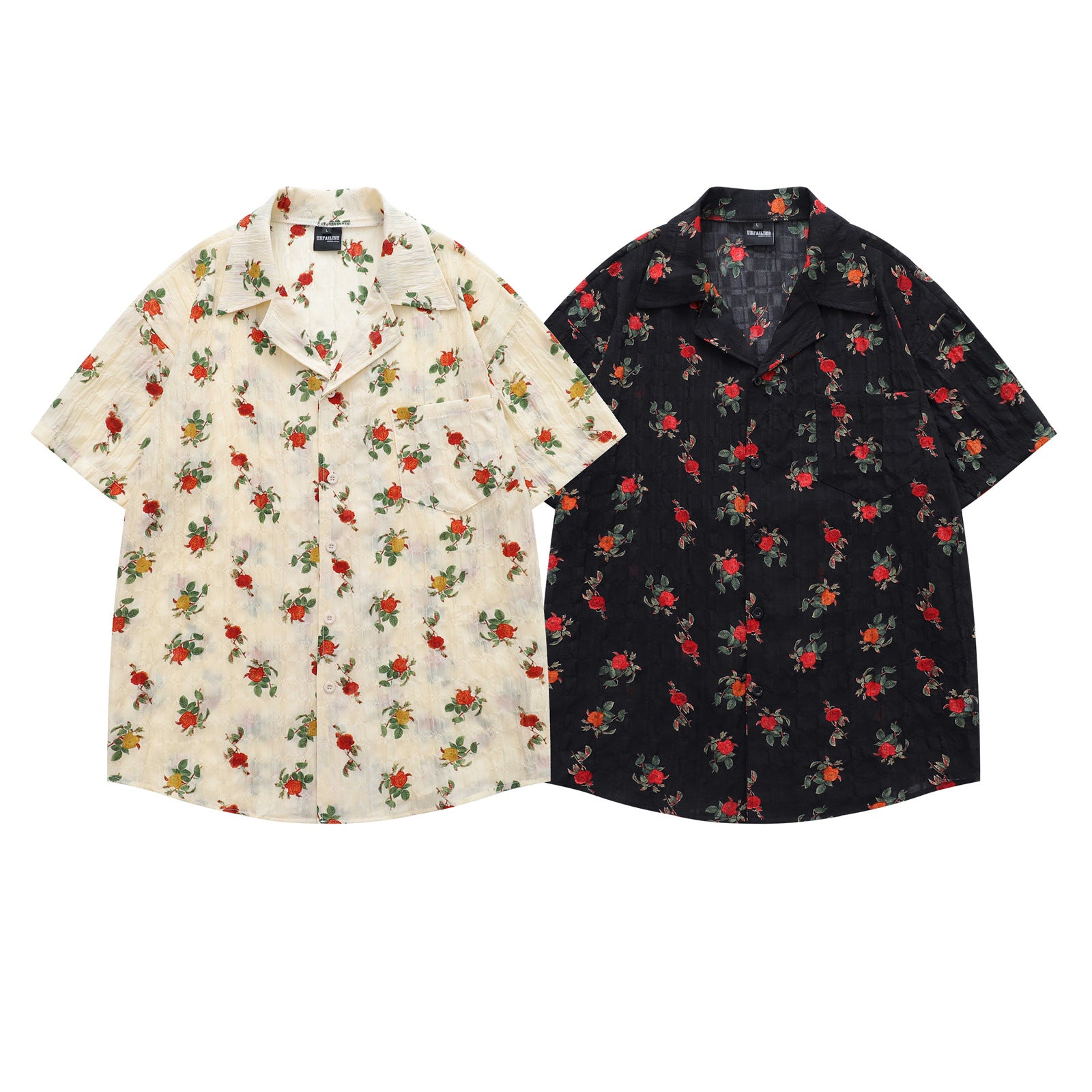 Style Retro Rose Full Print Design Short Sleeve Shirt for Men and Women