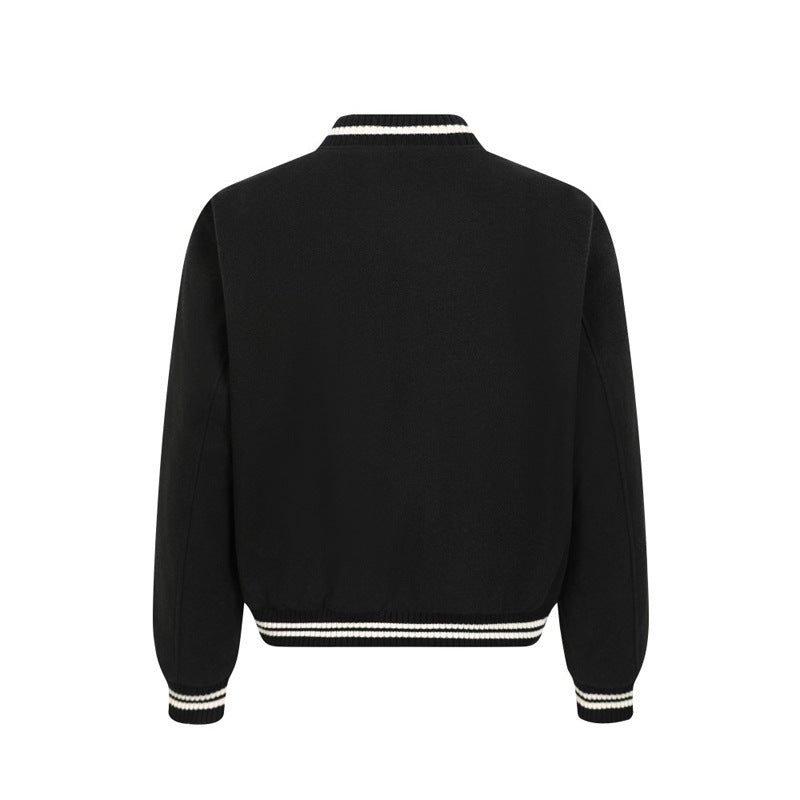 Vintage Buttoned Patchwork College Style Jacket for Men and Women, Loose Fit, Versatile Baseball Bomber Cotton-Coated Outerwear