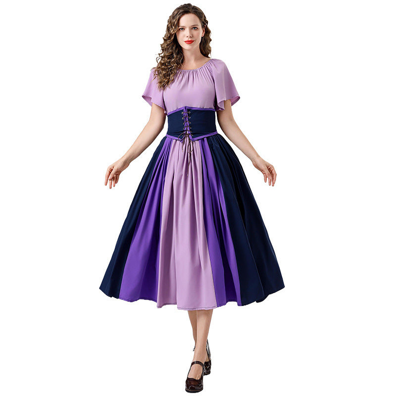 Medieval Vintage Dress with Patchwork Flutter Sleeves Princess Style Formal Gown Puffy Dress