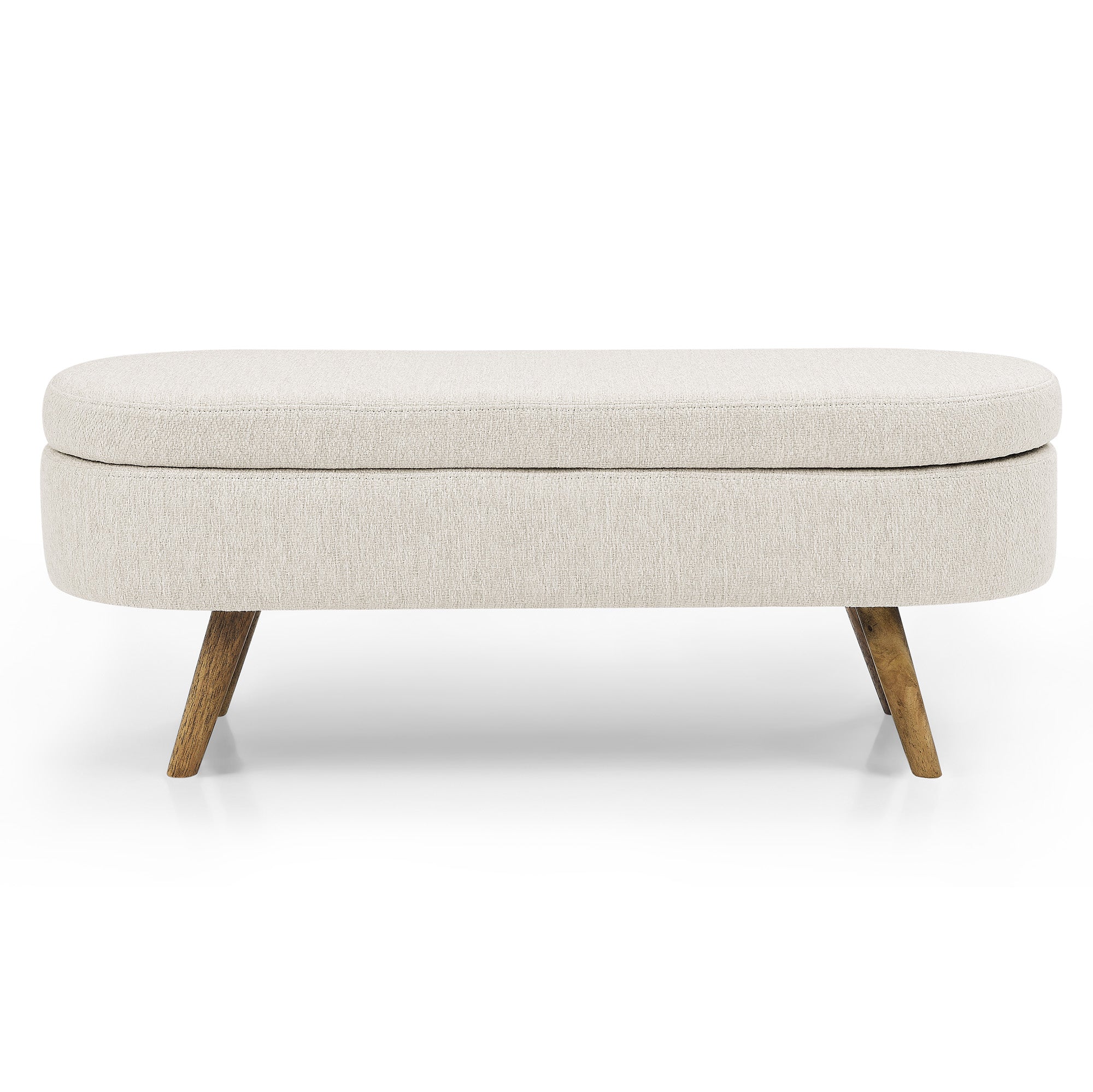 Ottoman Oval Storage Bench Rubber Wood Legs Beige(43.5"x16"x16")