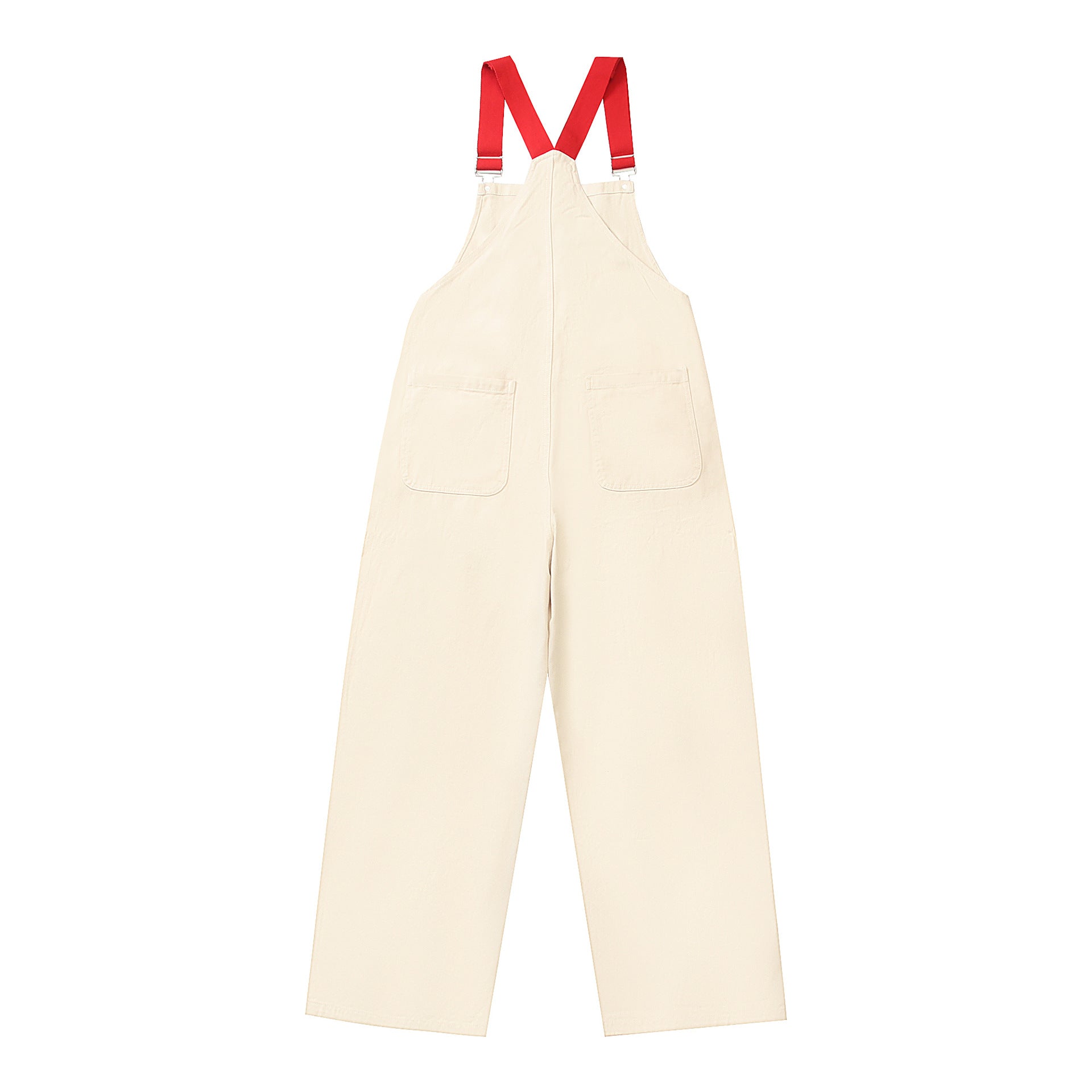 Retro Cartoon Embroidery Color Block Workwear Overalls Unisex Loose Straight Wide Leg Long Pants