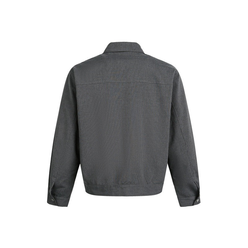 Retro Classic Solid Color Zipper Pocket Turn-Down Collar Jacket Outerwear