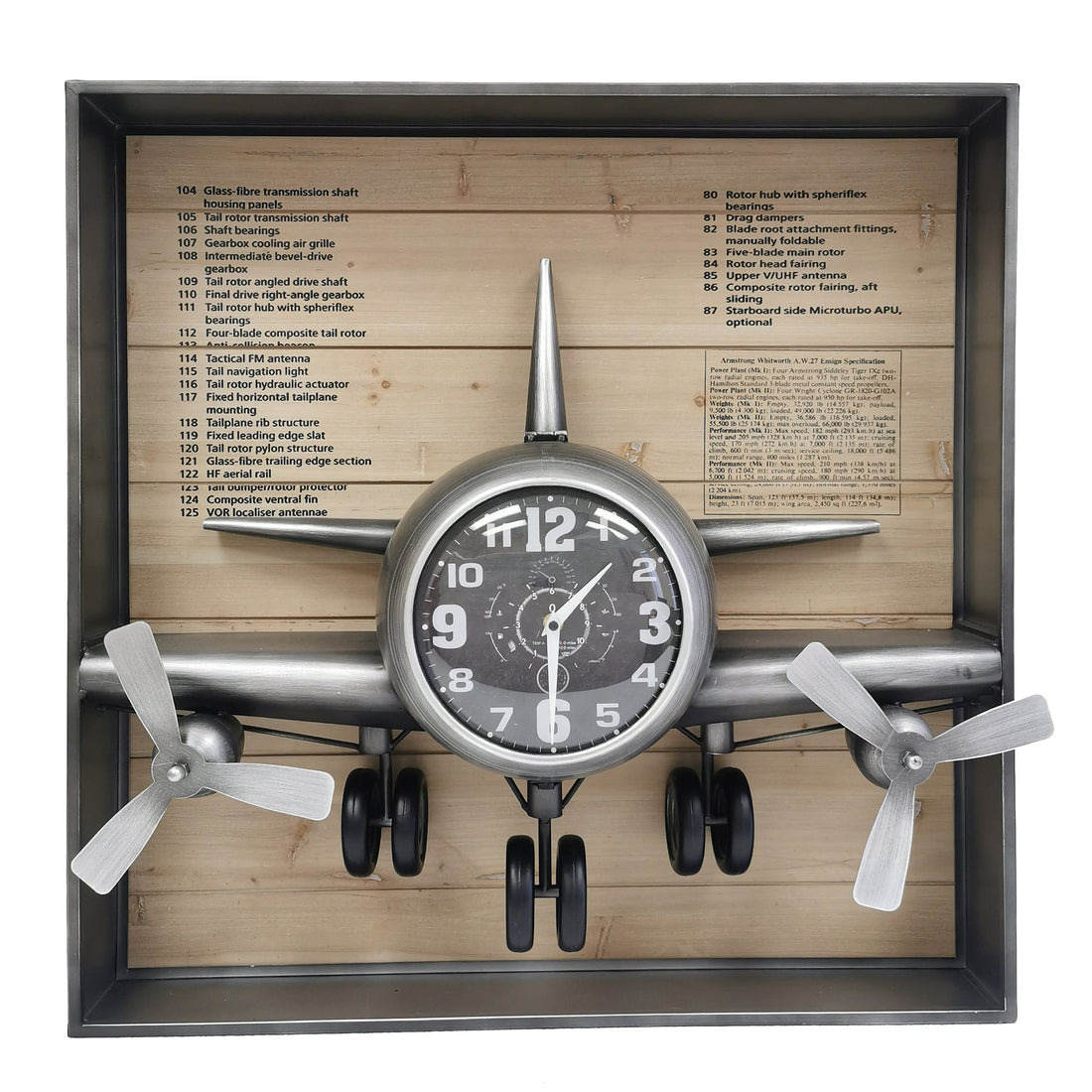 Metallic Vintage Airplane Wall Art with Clock, Set of 3 by Peterson Housewares & Artwares