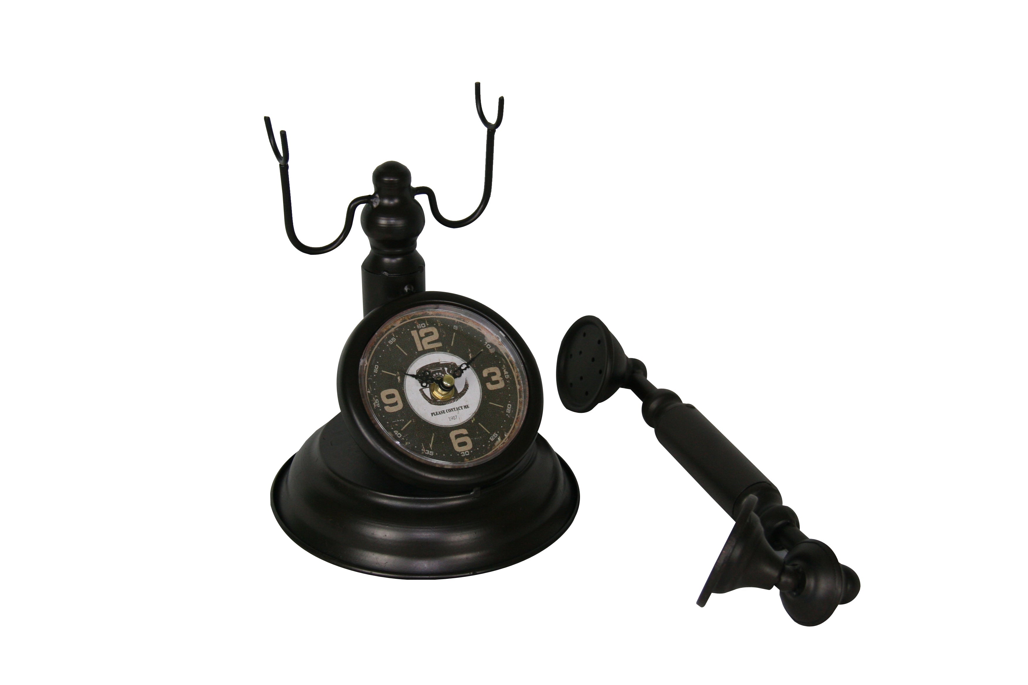 Distressed Bronze Vintage Telephone Table Clock by Peterson Housewares & Artwares