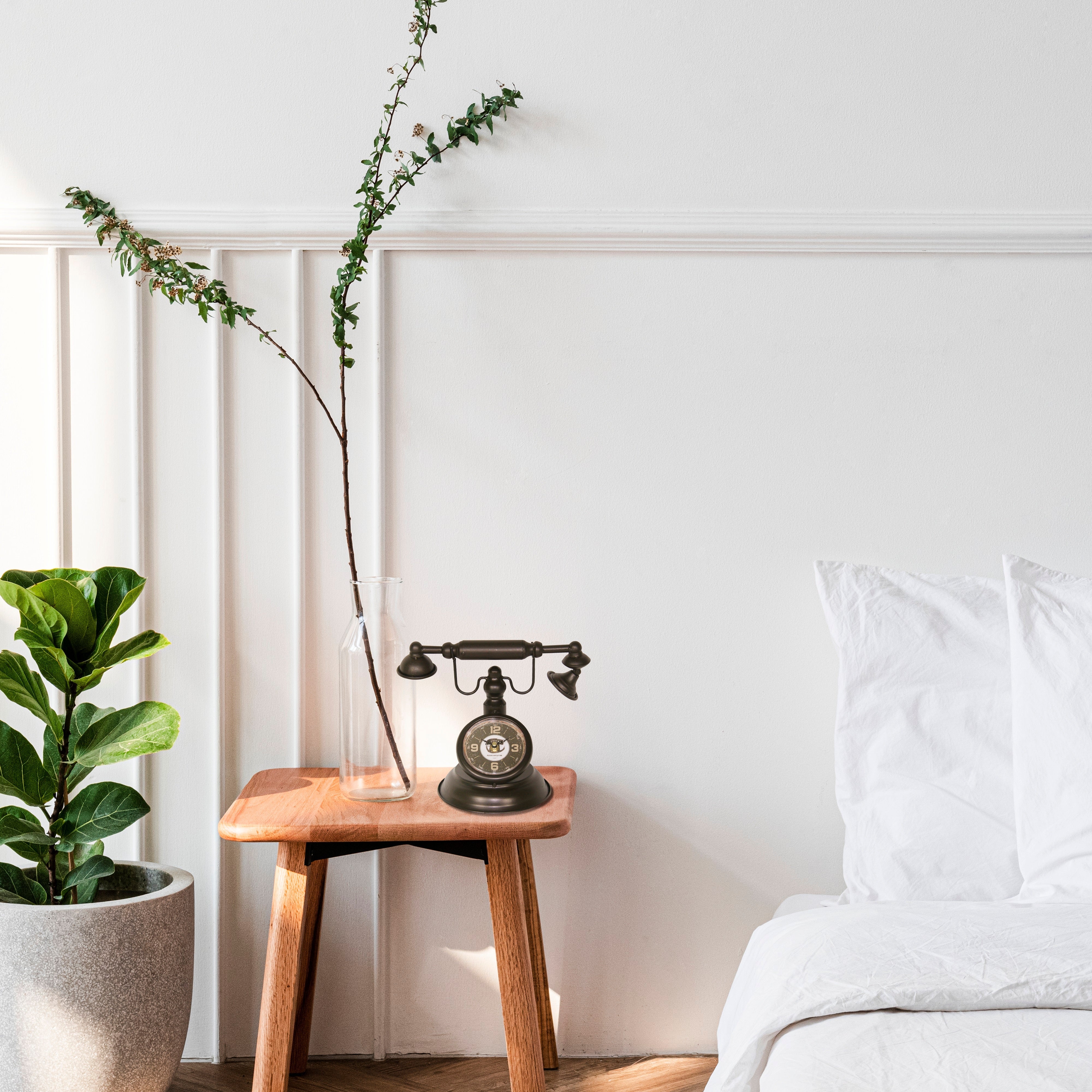 Distressed Bronze Vintage Telephone Table Clock by Peterson Housewares & Artwares