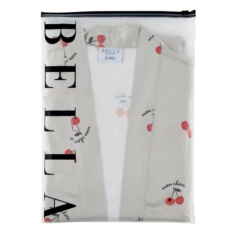 Cherries Ruffled Satin Shortie Robe - Mon Cheri Red and Ivory Wrap Belted Robe [Sizes S/MD - L/XL]