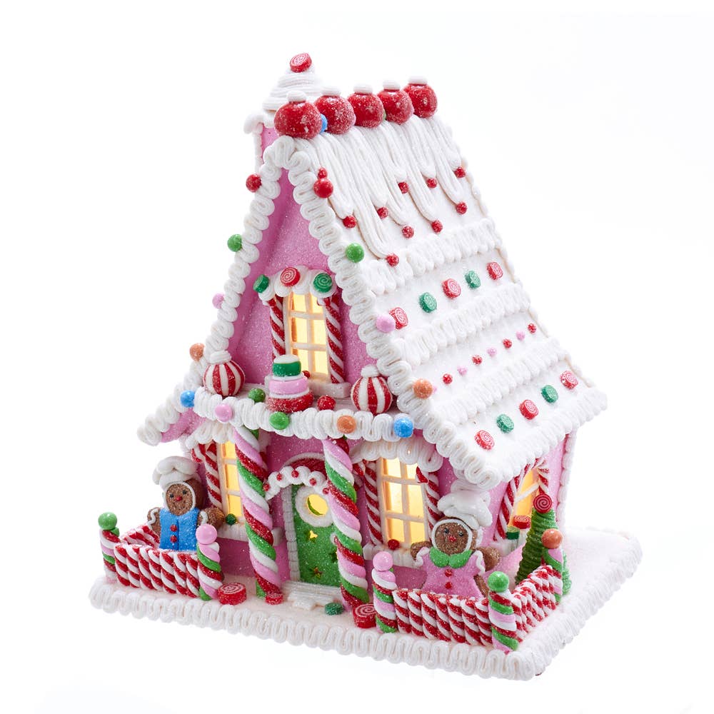Christmas Gingerbread House - Candy Pink LED Holiday Decor 10" Battery Operated
