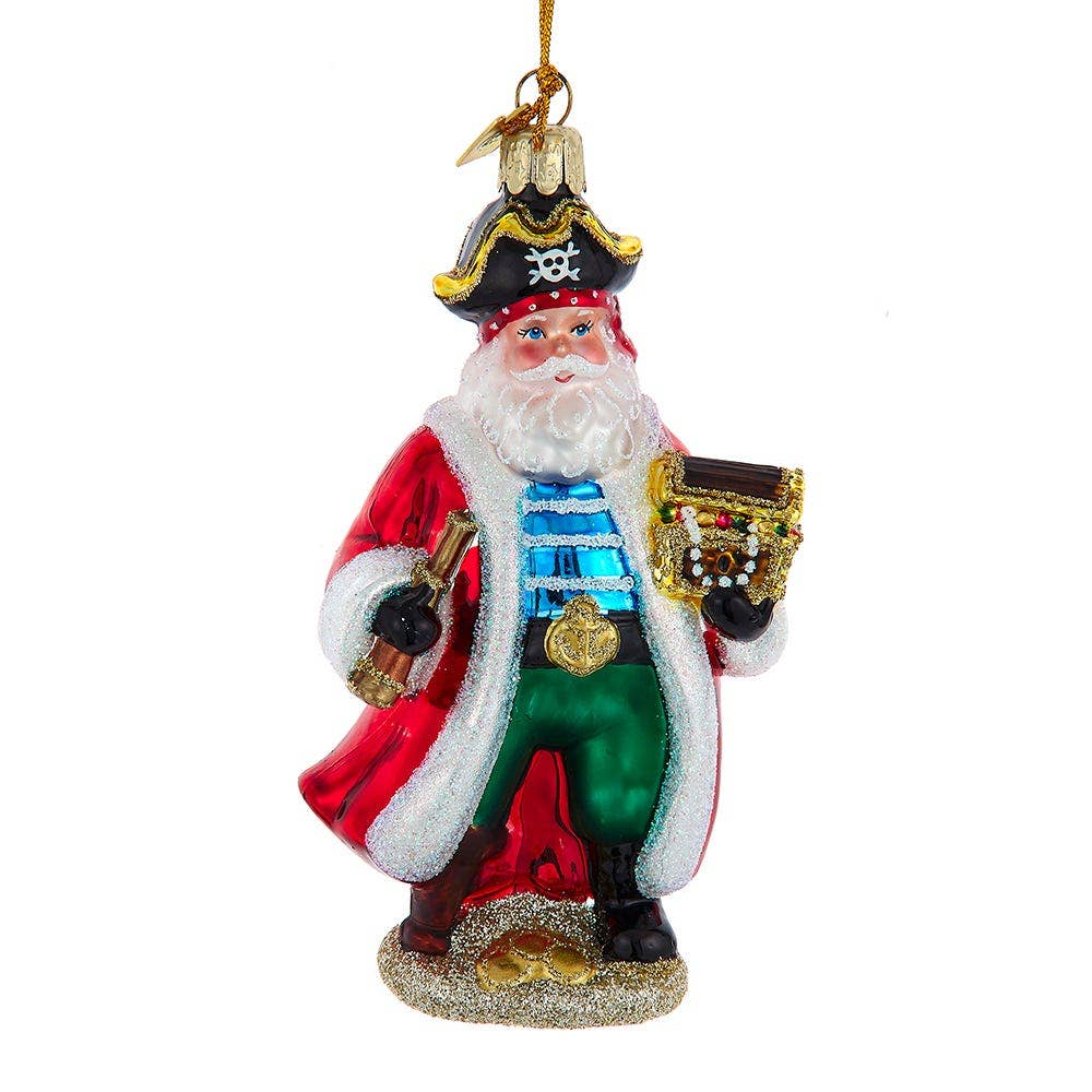 Christmas Ornament - Coastal Pirate Santa Glass Ornament