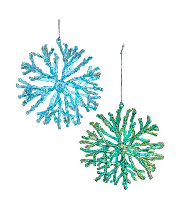 Christmas Ornament Set - Coastal Electroplated Coral Snowflake 2 Assorted
