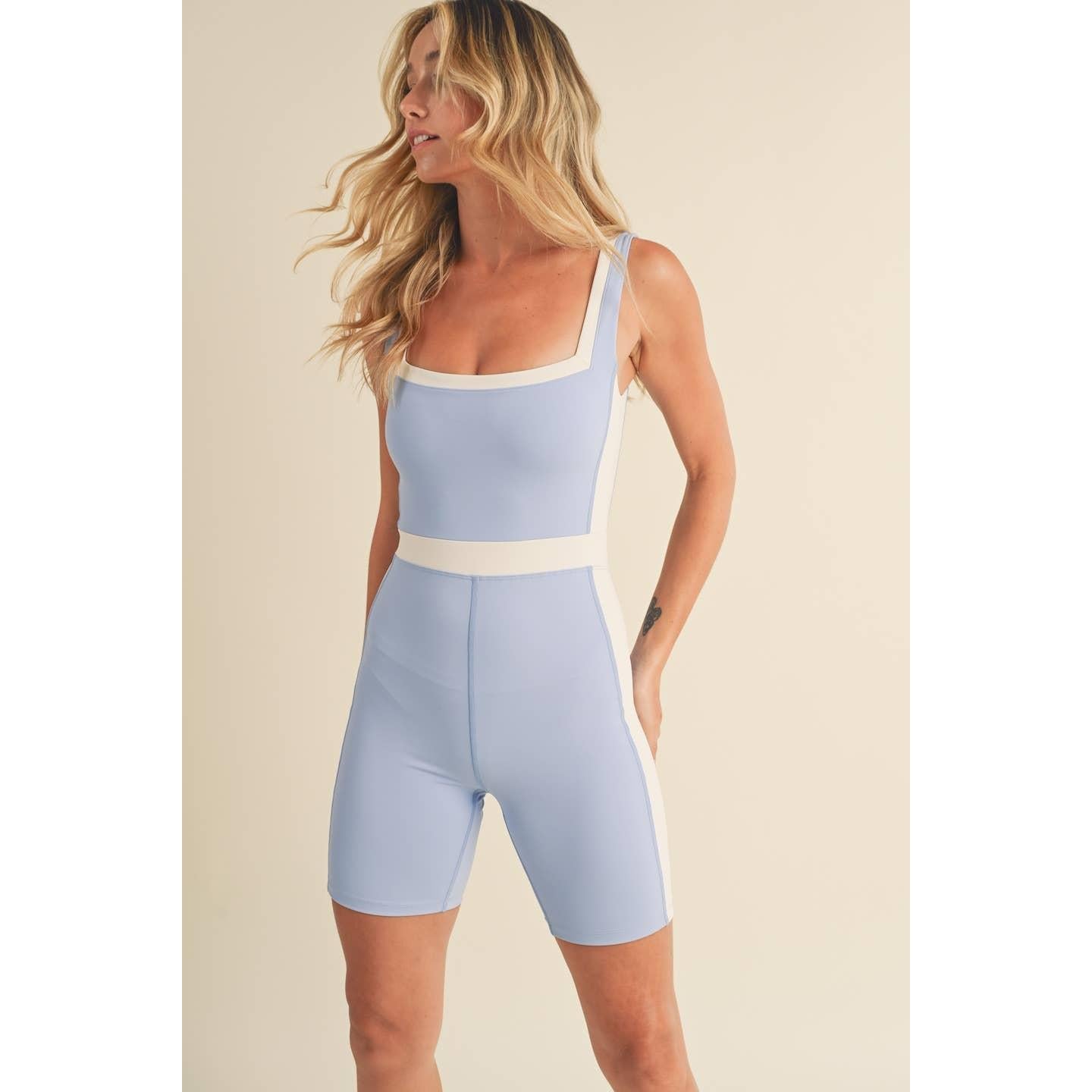 Color Block Romper in Blue [Sizes S-L]