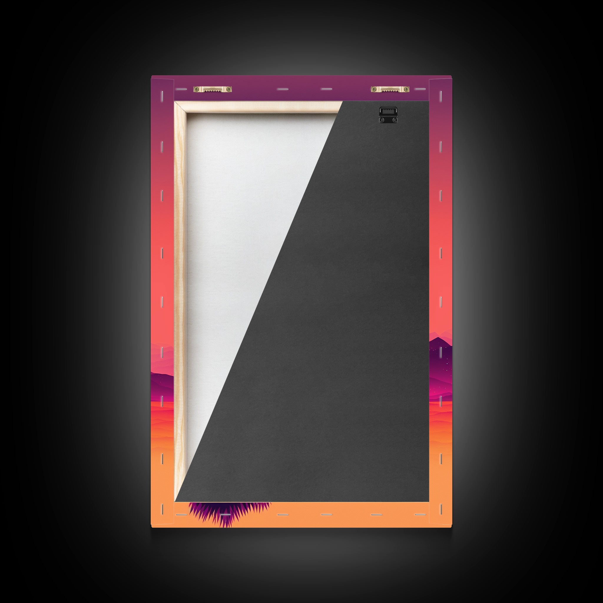 Outrun Style Desert Sunset, Framed Canvas Print, Retro Style 80s Vibe Wall Decor, Office Art, Game Room Decor, Living Room Gamer Art