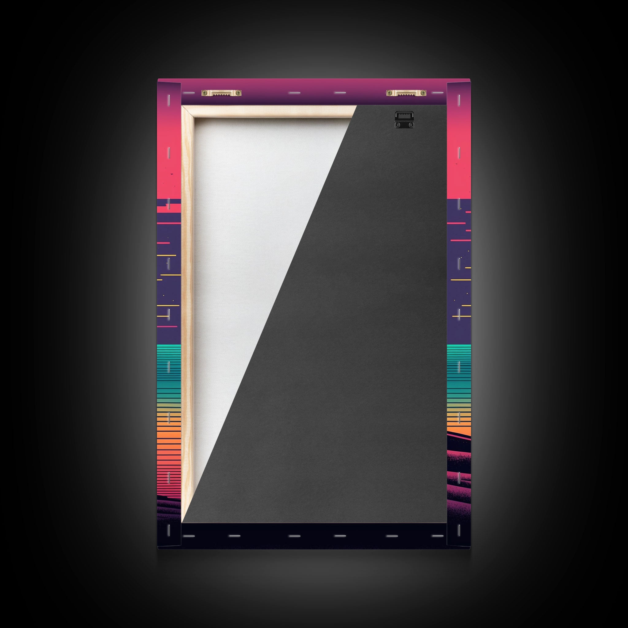 Synthwave Sunset, Retro Office Art, 80s Vibes, Framed Canvas Print, Framed Art, Trendy Wall Hanging