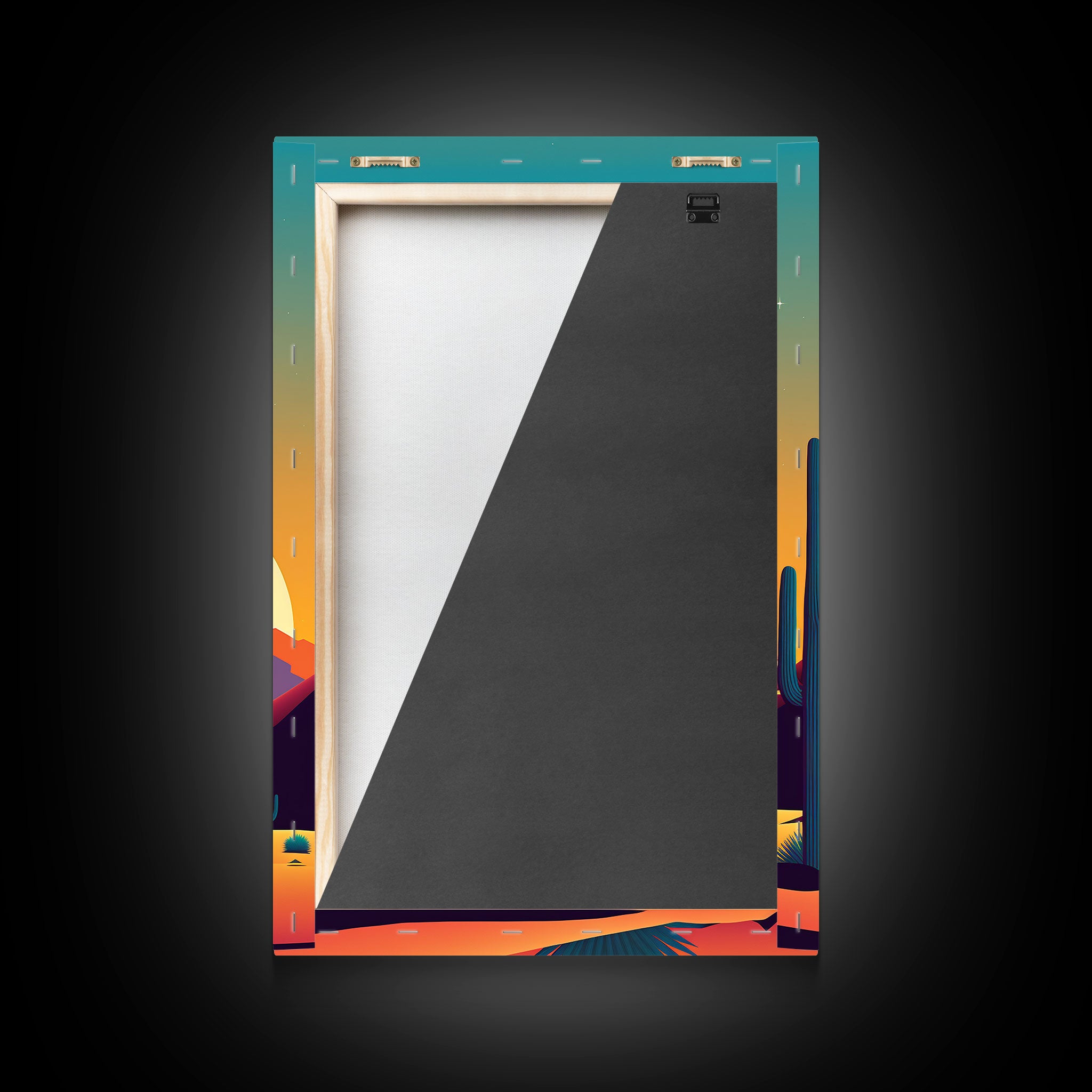 Framed Canvas Print - Pop Art Desert Landscape at Sunset - Ready to Hang Wall Art - Retro Desert Prints - Minimalist Art