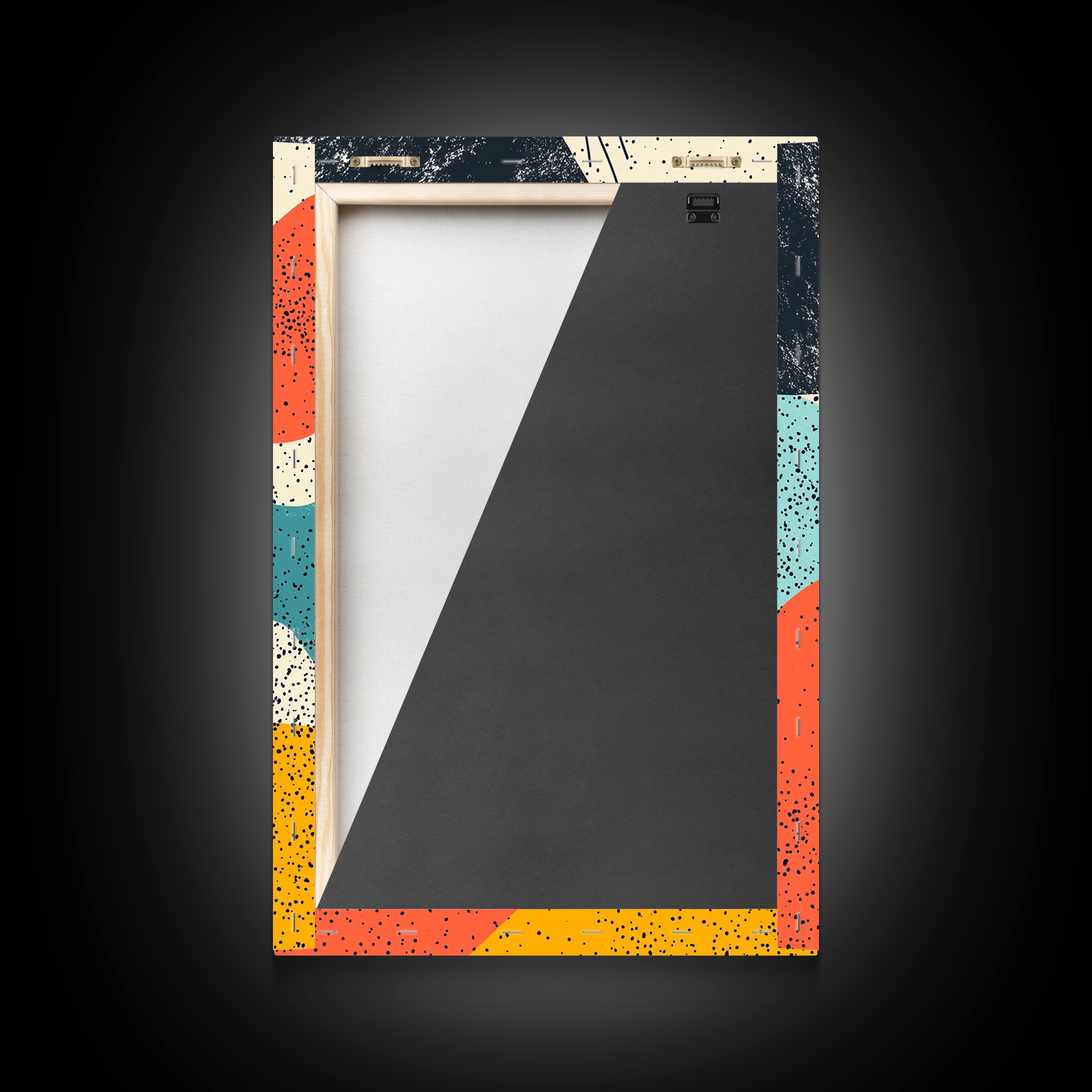 Framed Canvas Print, Retro 90s Style Wall Art, Orange, Turquoise and White Art, Modern Wall Art, Mid-Century Art