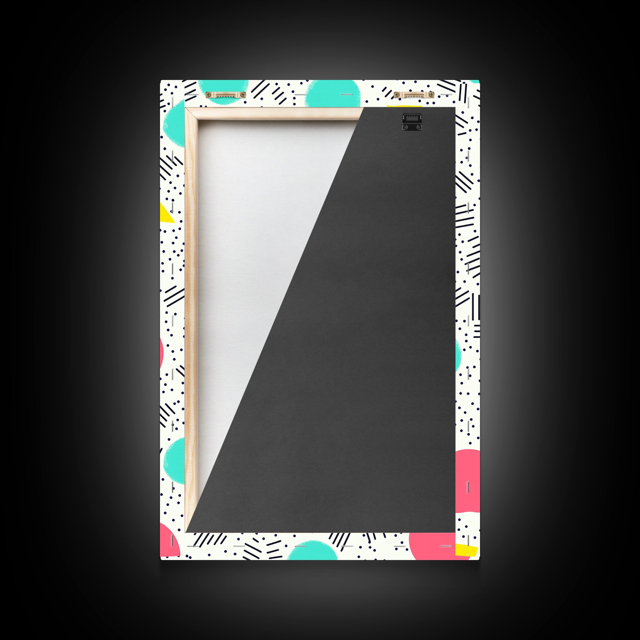 Retro Style Preppy Wall Art Framed Canvas Print, 90s Style Shopping Mall Style Abstract Art