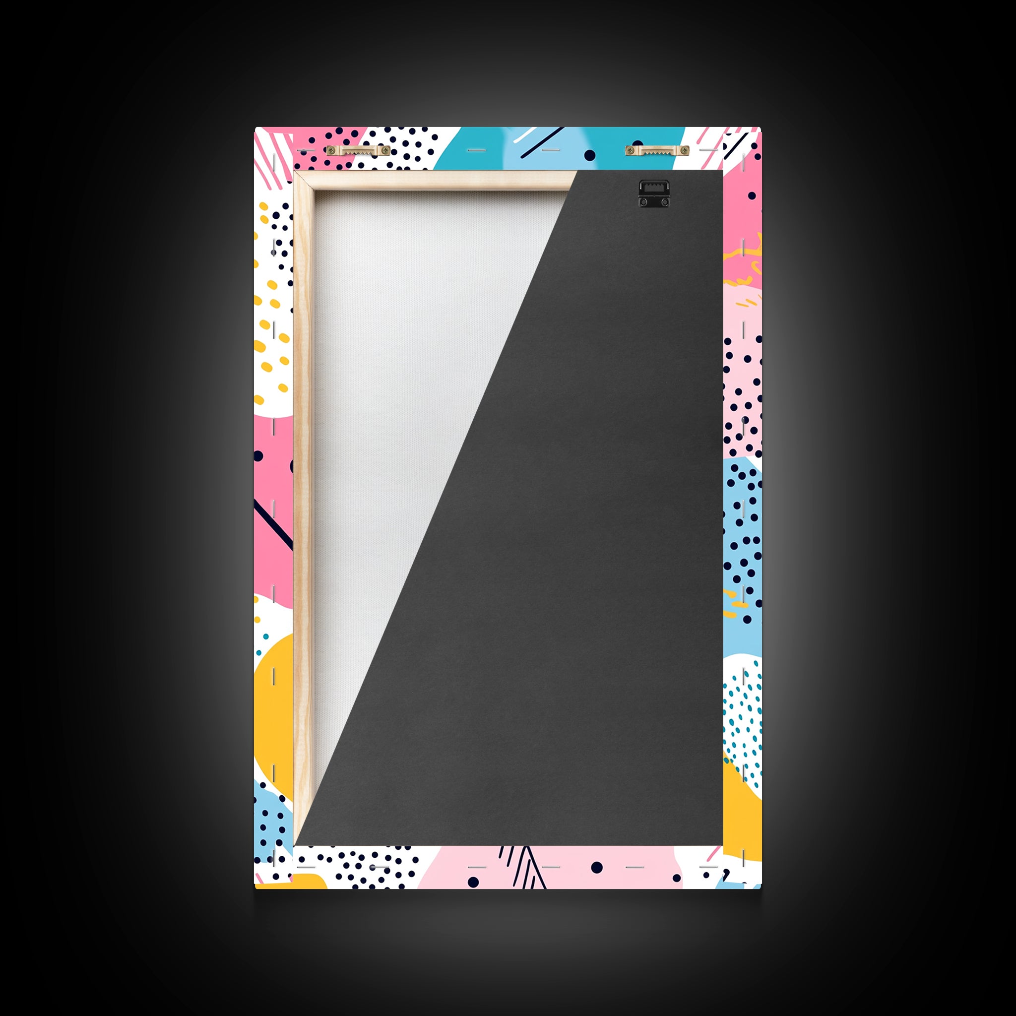 Retro 90s Style Wall Art, Framed Canvas Print, Abstract Shapes and Dots