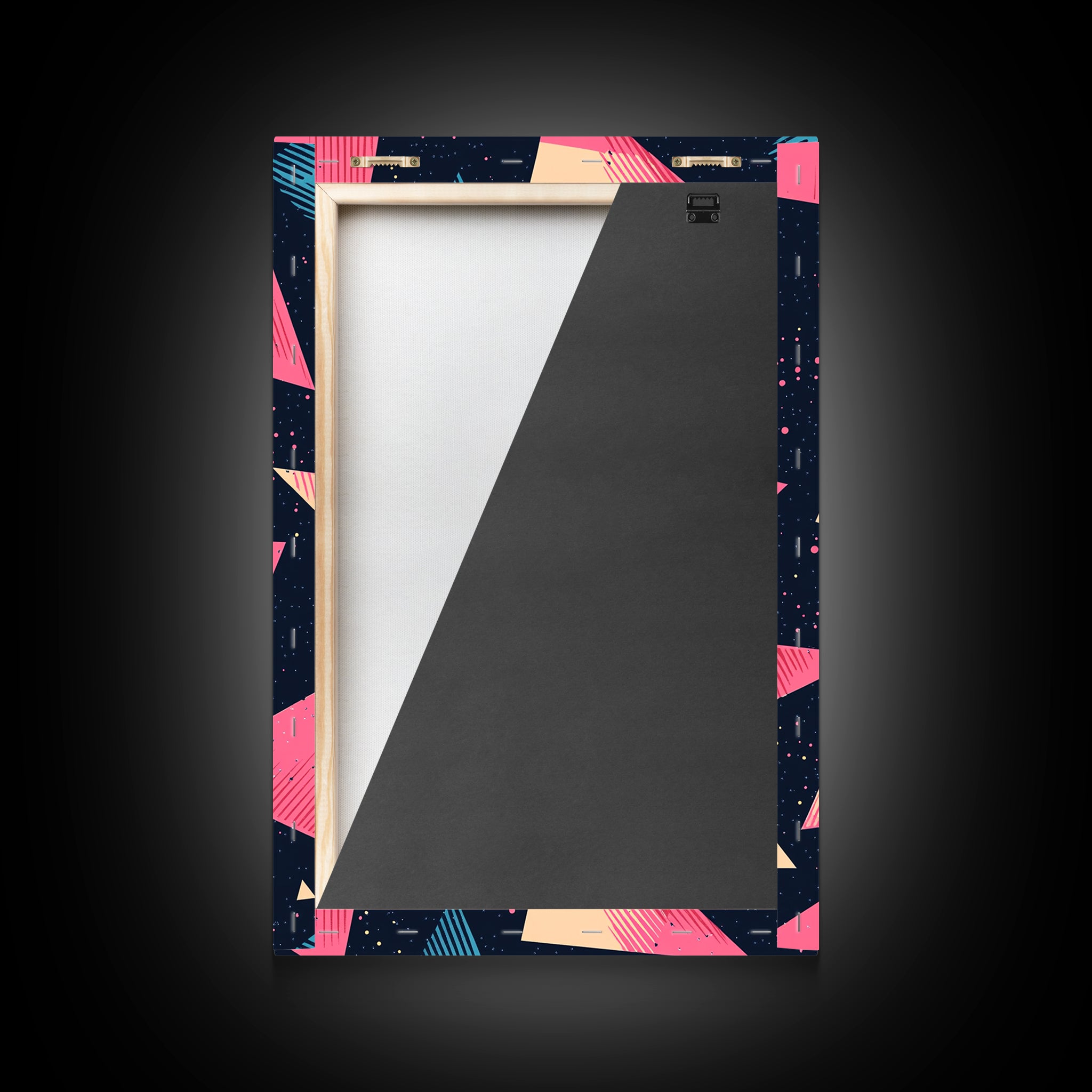 Retro 90s Style Wall Art Framed Canvas Print, Synthwave Abstract Triangles