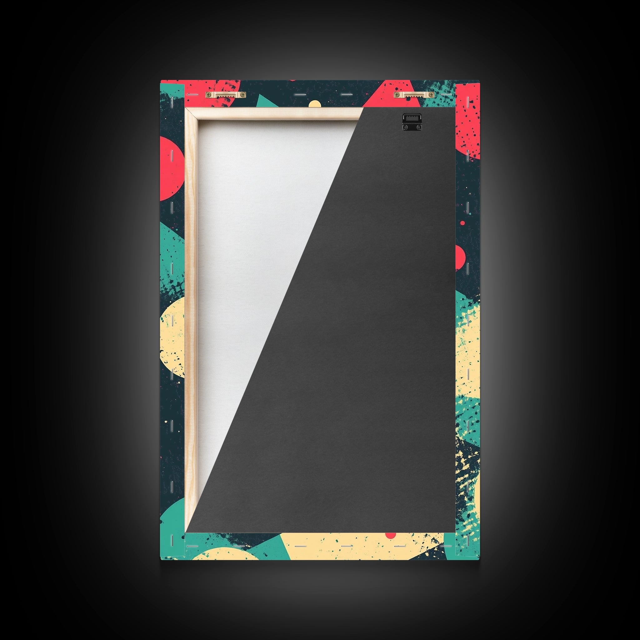 Circles And Triangles, Canvas Print, Retro Abstract Art, Midcentury Modern Style Home Decor, Turquoise Red and Black Wall Art