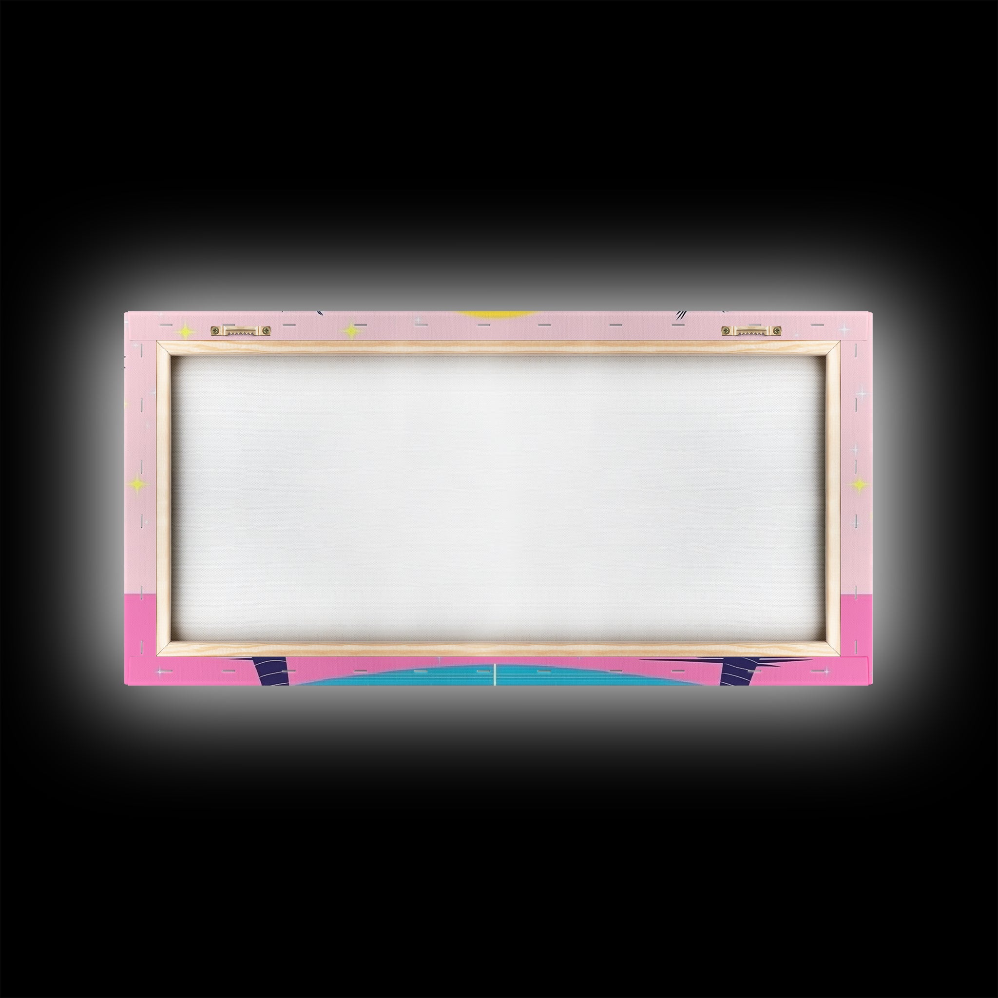 Retro Synthwave Wall Art, Outrun Home Decor Framed Canvas Print, Two Palm Trees and a Sunset