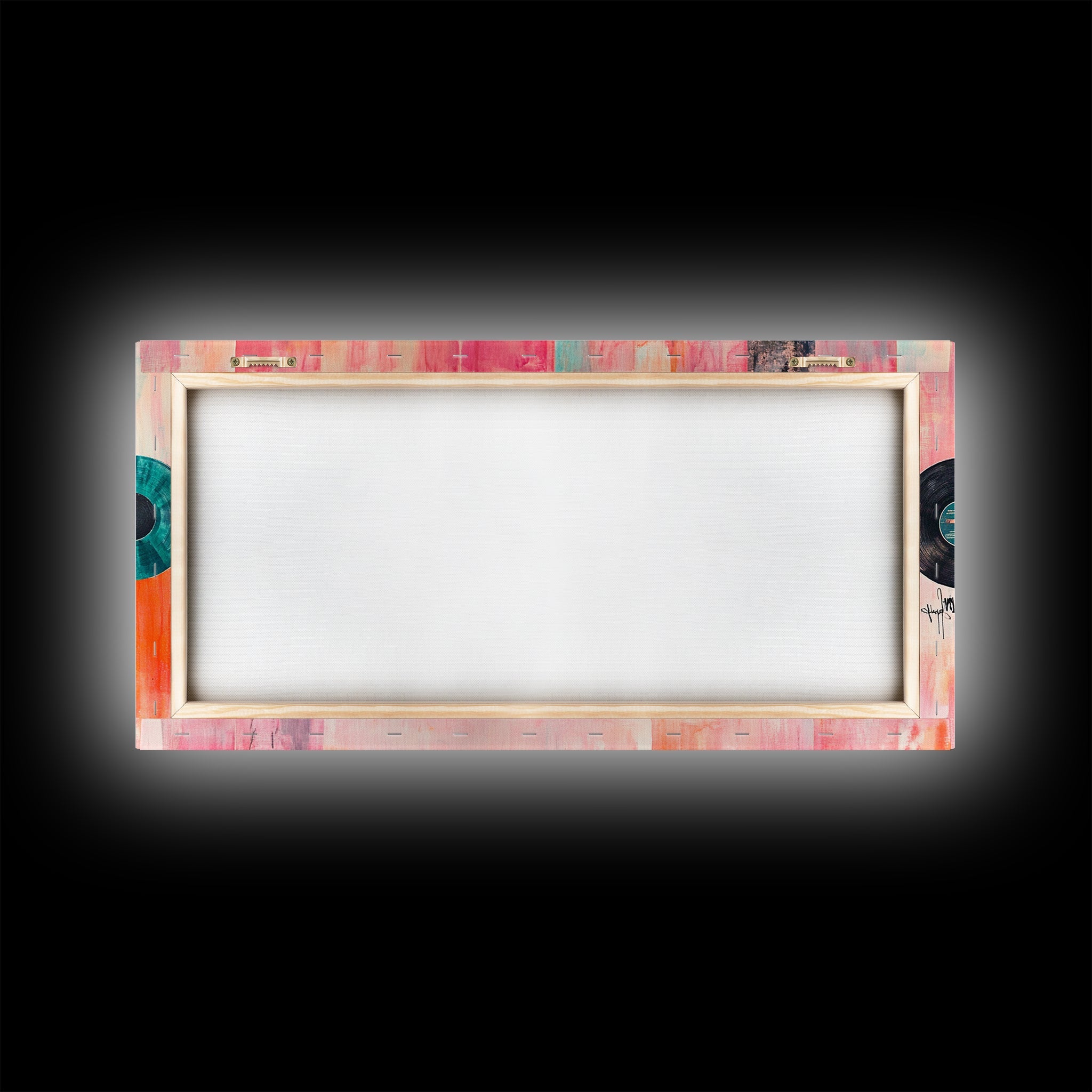 Vinyl Record Wall Art Framed Canvas Print, Pink Orange Abstract Music Art, Retro Living Room Art Minimalist Gift Idea Her