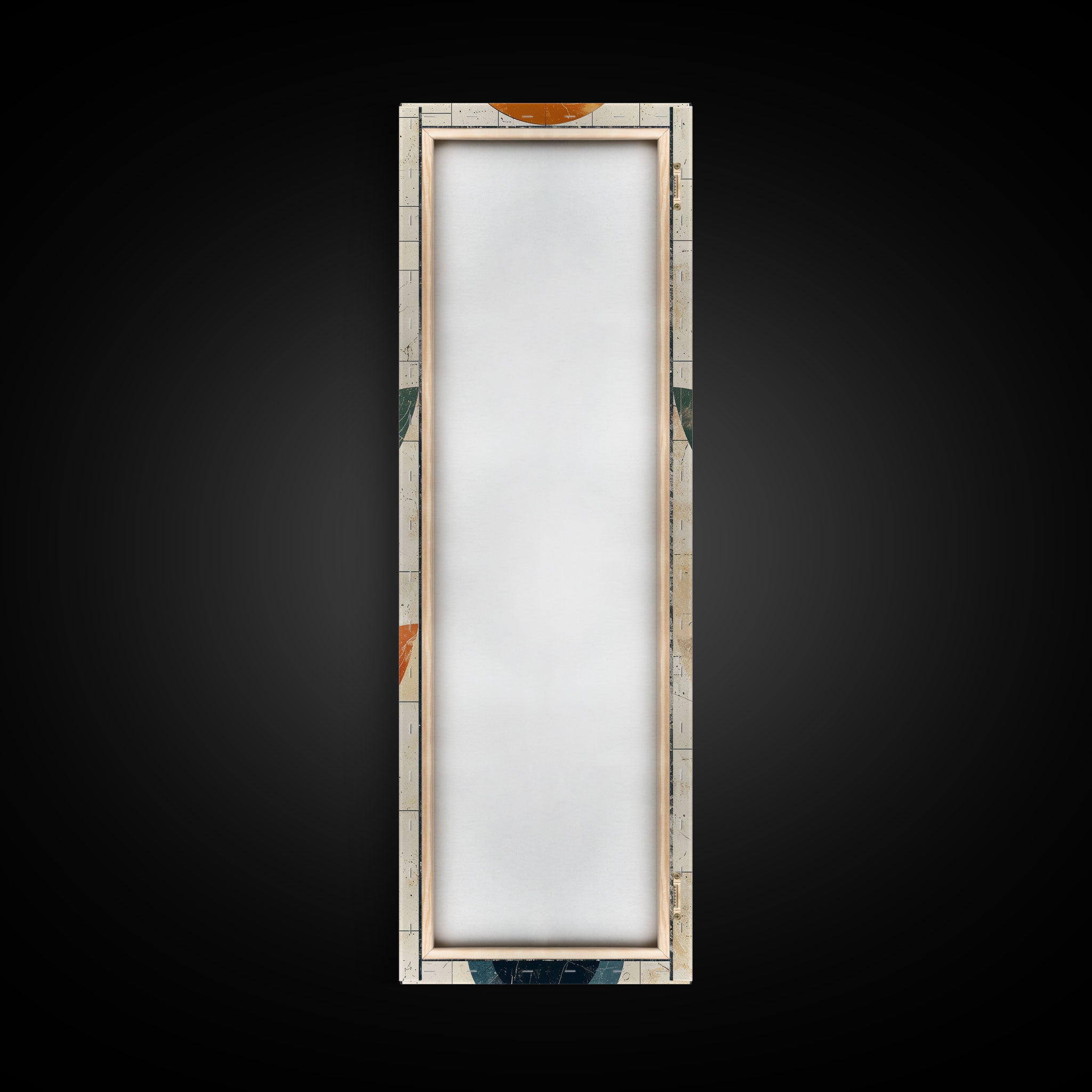 Abstract Geometric Stained Glass Design in Vibrant Colors - Framed Canvas Print, Midcentury Modern Art, Skinny Art, Tall Art, Living Room Wall Decor