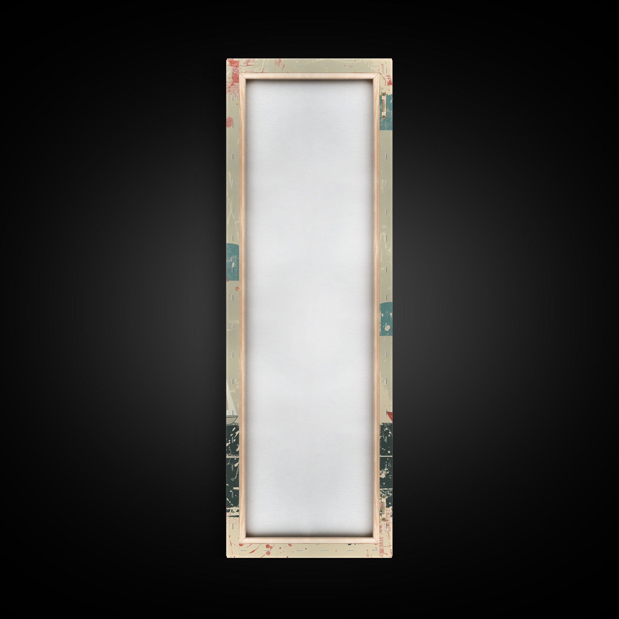 Sailboats Under the Sun, Retro Japanese Art Style Framed Canvas Print, Tall Skinny Art with a Vintage Touch