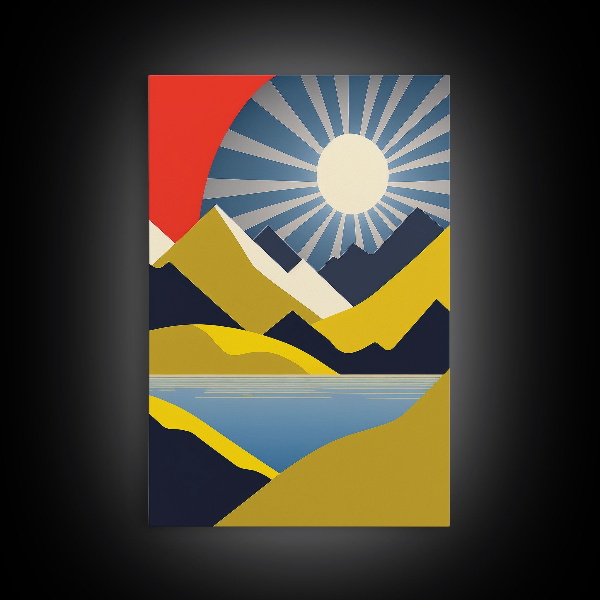 Scandinavian Style Midcentury Wall Art, Framed Canvas Print - Art Deco Minimalist Sunset Retro Style Wall Art Sepia Tones