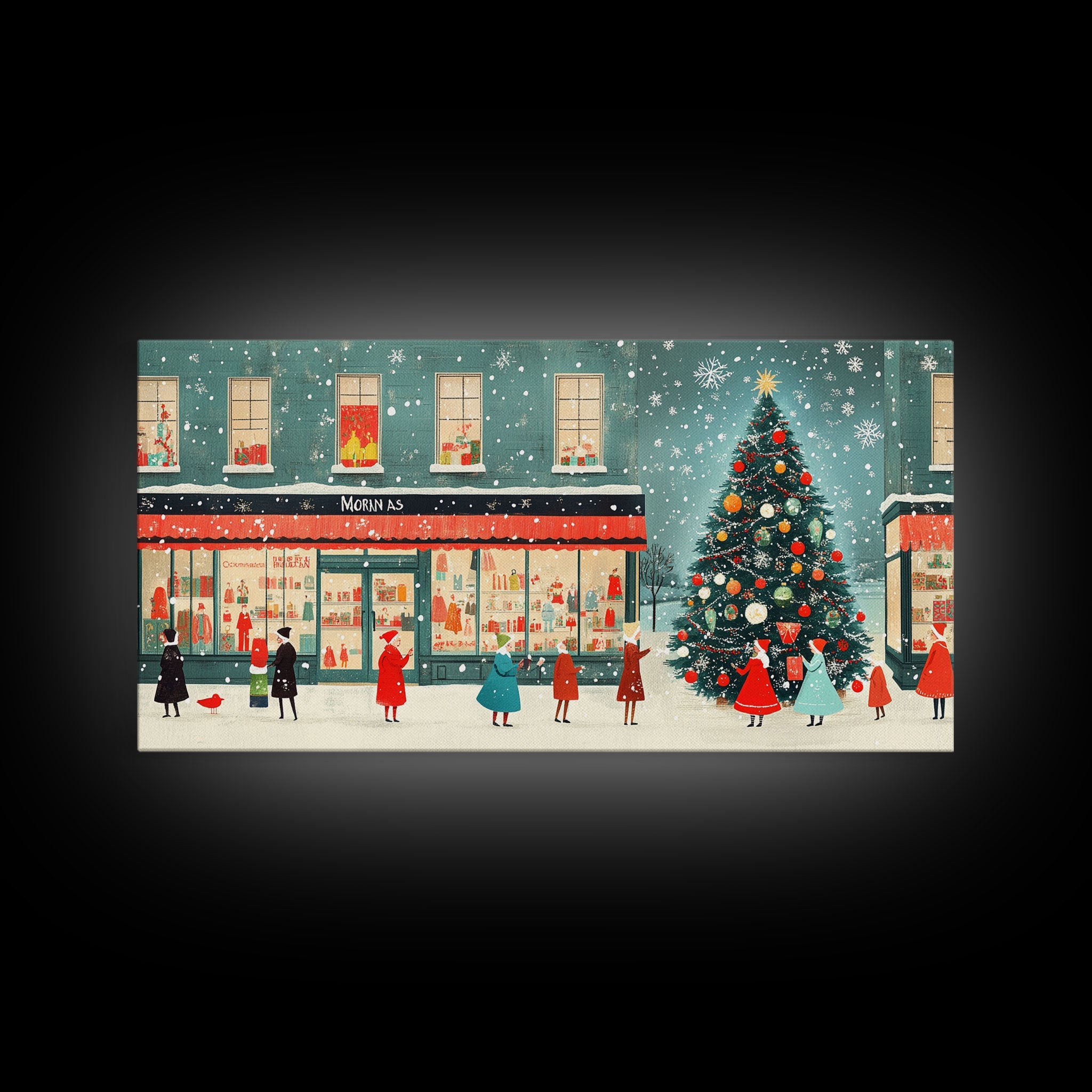 Mid Century Modern Christmas Framed Canvas Print, Retro Holiday Home Decor Christmas Decor, Best Gift Christmas Art, Holiday Wall Art