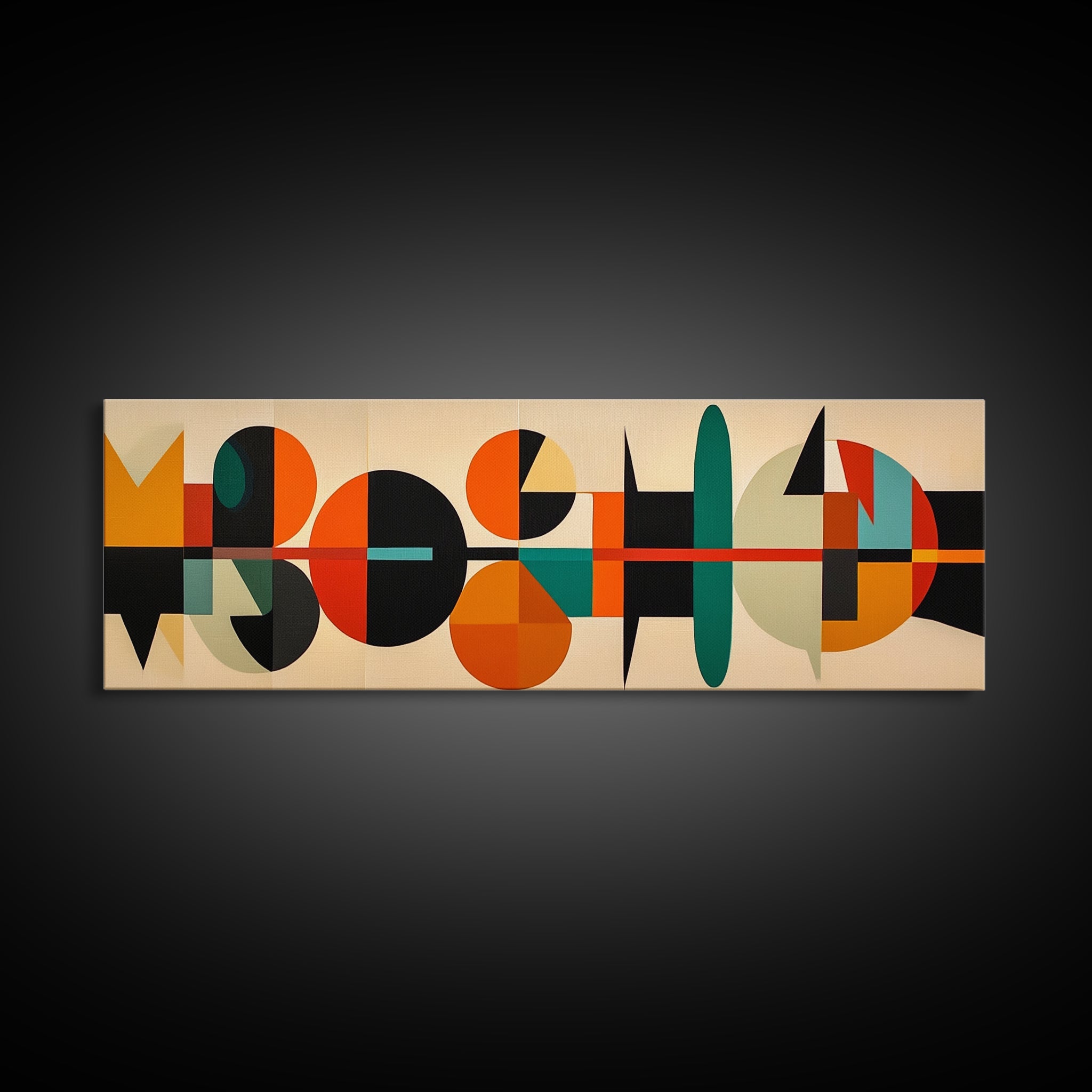 Mid-Century Modern Abstract Geometric Pattern Wall Art, Canvas Print, Wide Panoramic Wall Art For Living Room