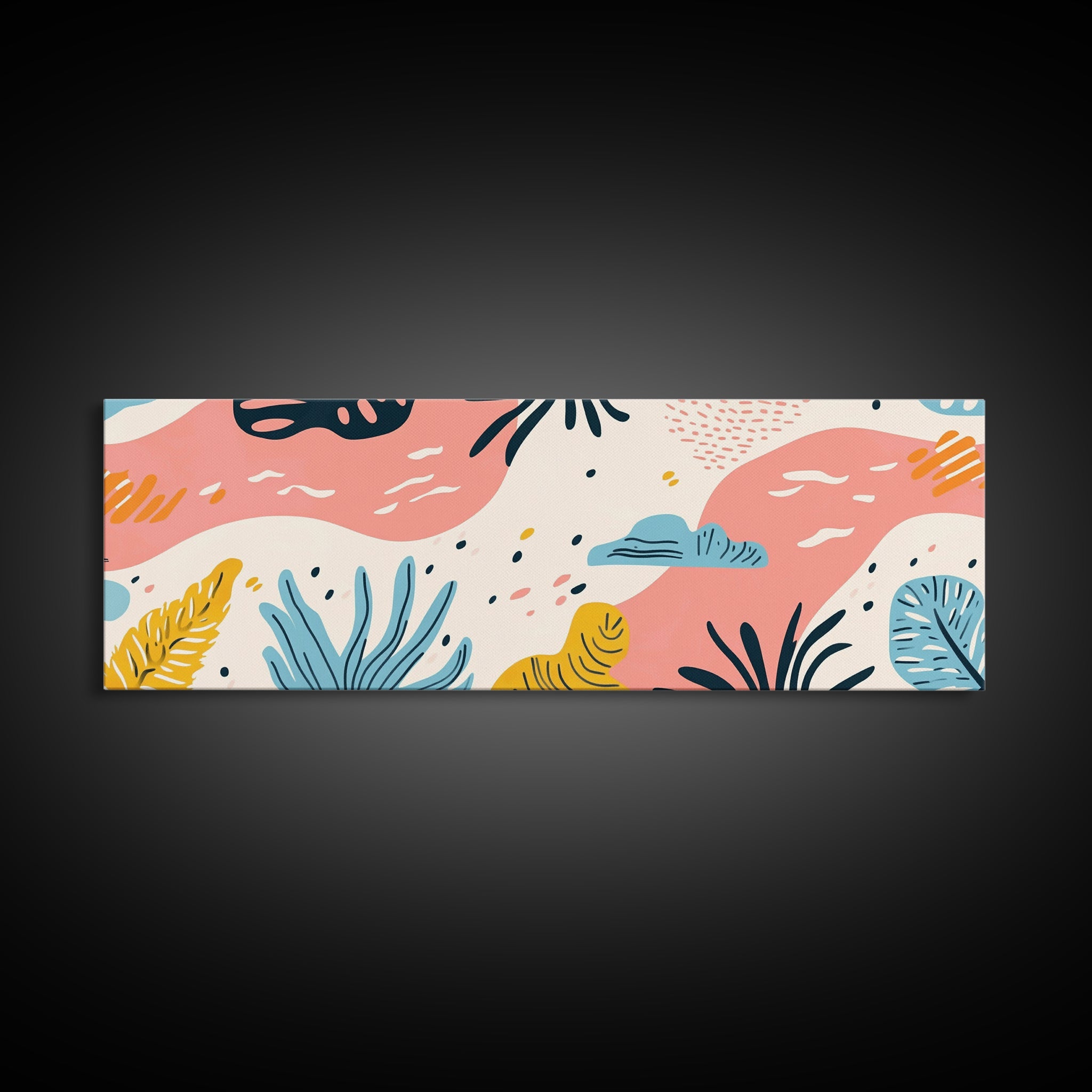 Retro Art From the 90s, Framed Canvas Print, High School Art, Abstract Extra Wide Panoramic Painting, Retro Vibes Home Decor