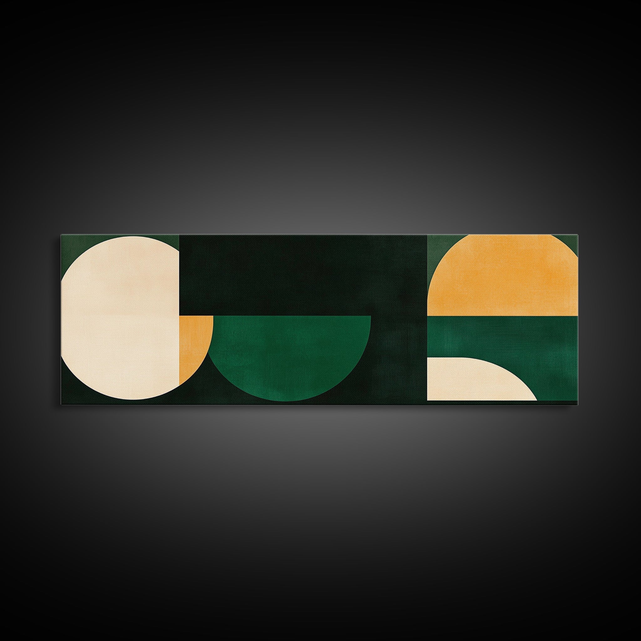 Squares and Circles, Geometric Pattern MCM Wall Art, Panoramic Framed Canvas Print, Wide and Narrow Art, Above Sofa living Room Wall Art