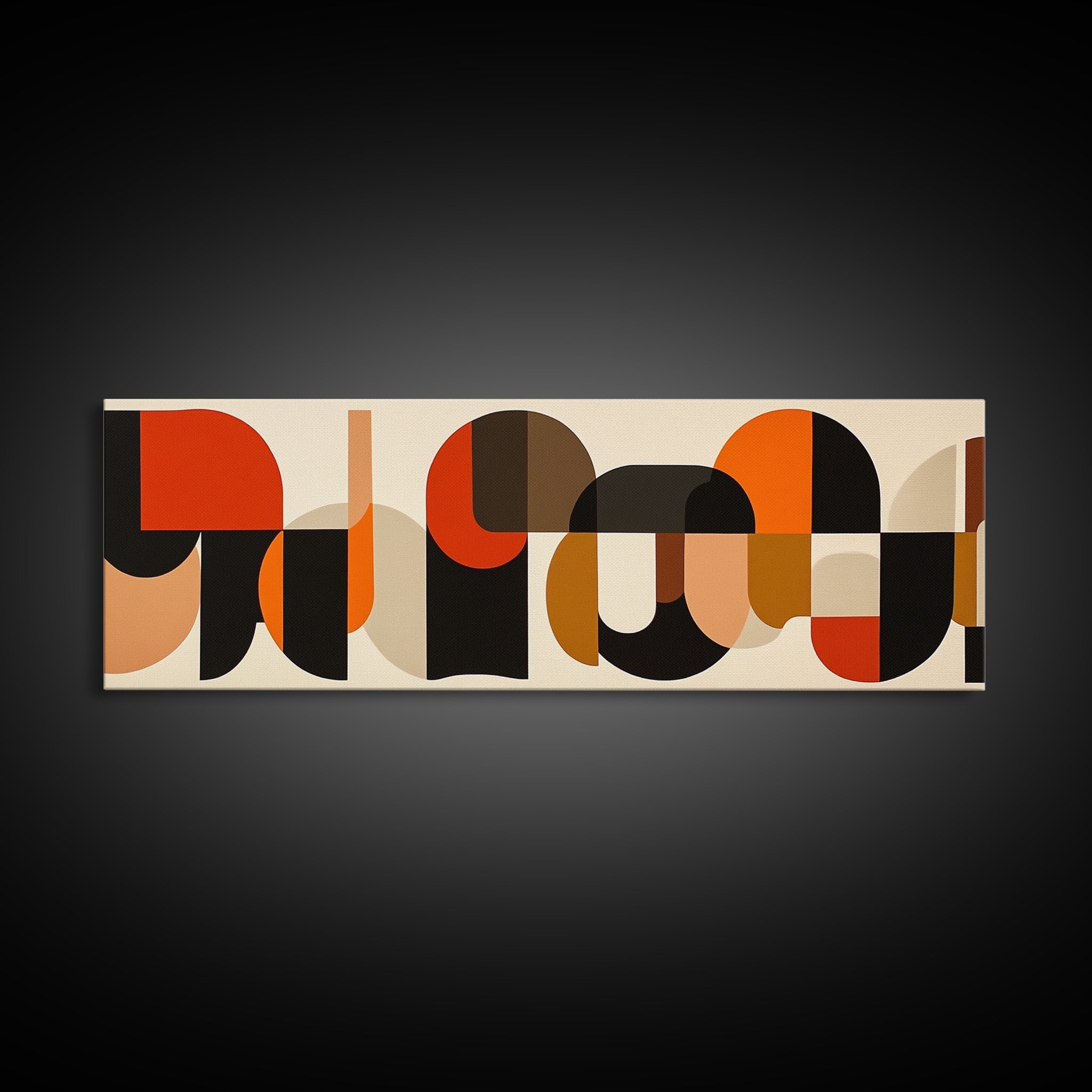 Mid-century Modern Wall Art, Framed Panoramic Art, Earth Tones, Subdued Artwork, Geometric Patterns, Above Couch or Sofa Art