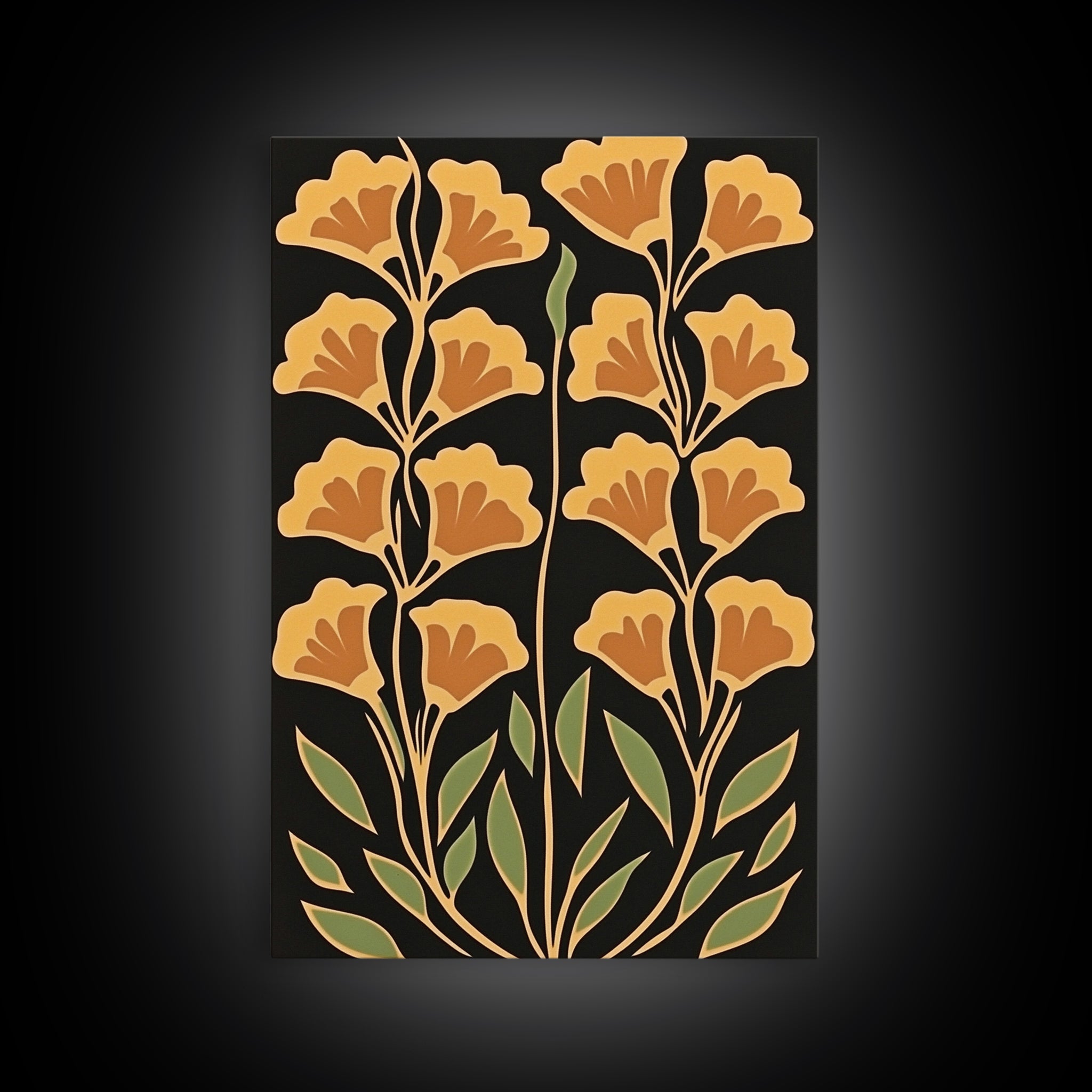 Abstract Flower Retro Painting Canvas Print, Large Wall Art, Original Minimalist Yellow Floral Art, Custom Painting Boho Wall Decor Living Room