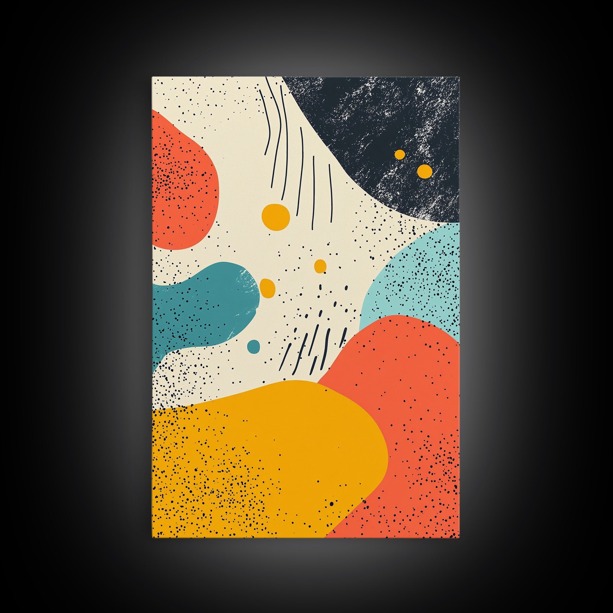 Framed Canvas Print, Retro 90s Style Wall Art, Orange, Turquoise and White Art, Modern Wall Art, Mid-Century Art