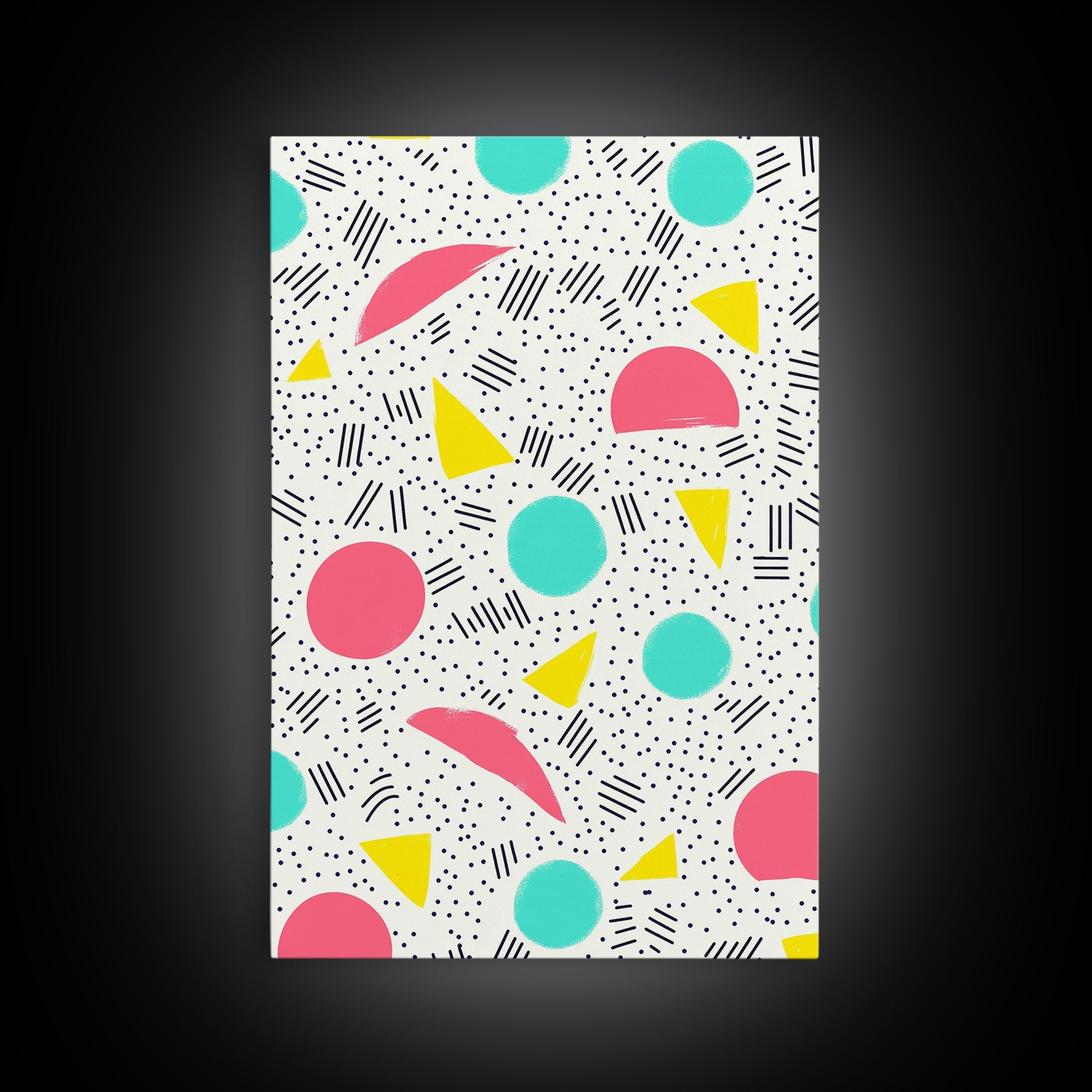 Retro Style Preppy Wall Art Framed Canvas Print, 90s Style Shopping Mall Style Abstract Art