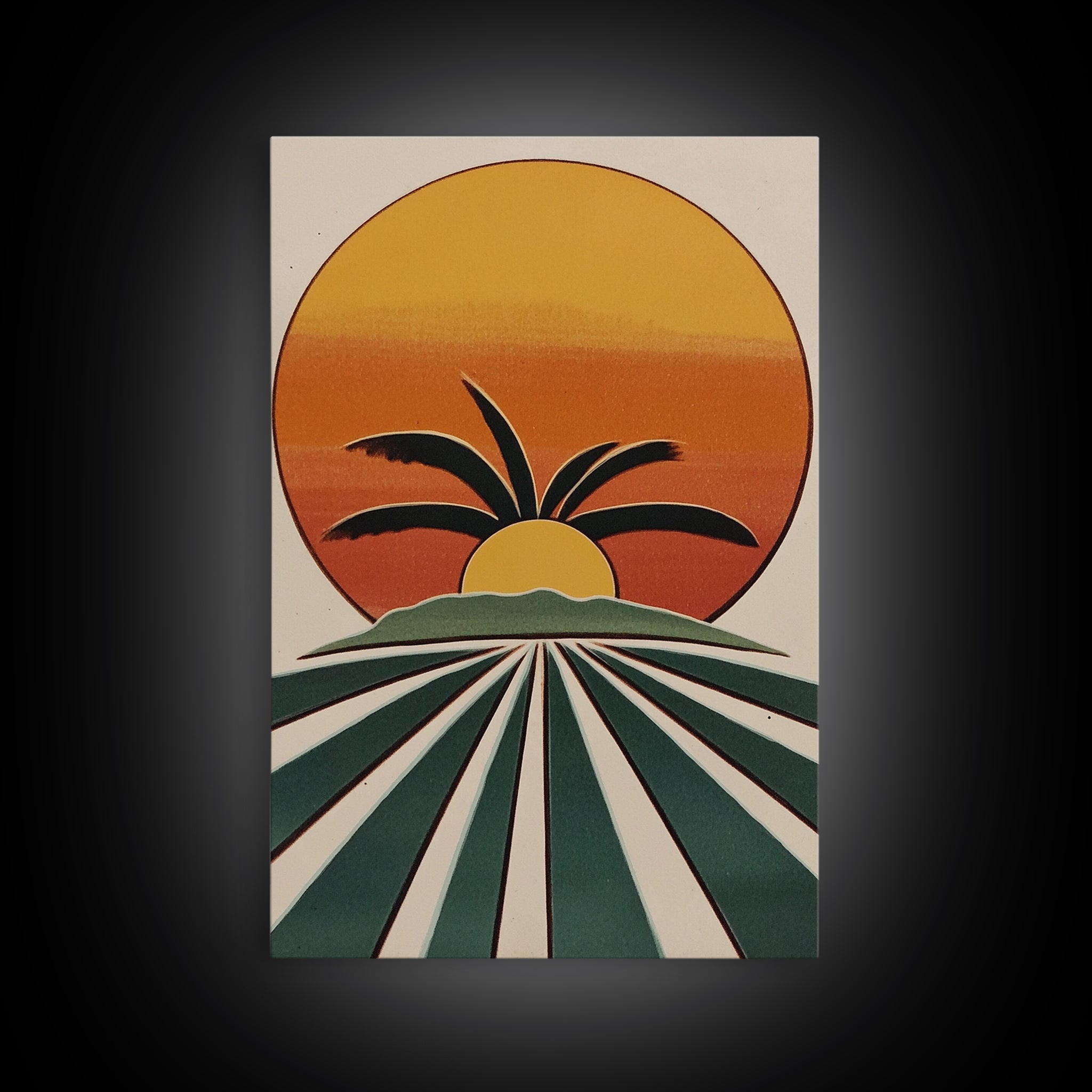 Palm Tree Sunset, Wood Framed Wall Art, Canvas Print, Boho Home Decor, Retro Style Modern Art