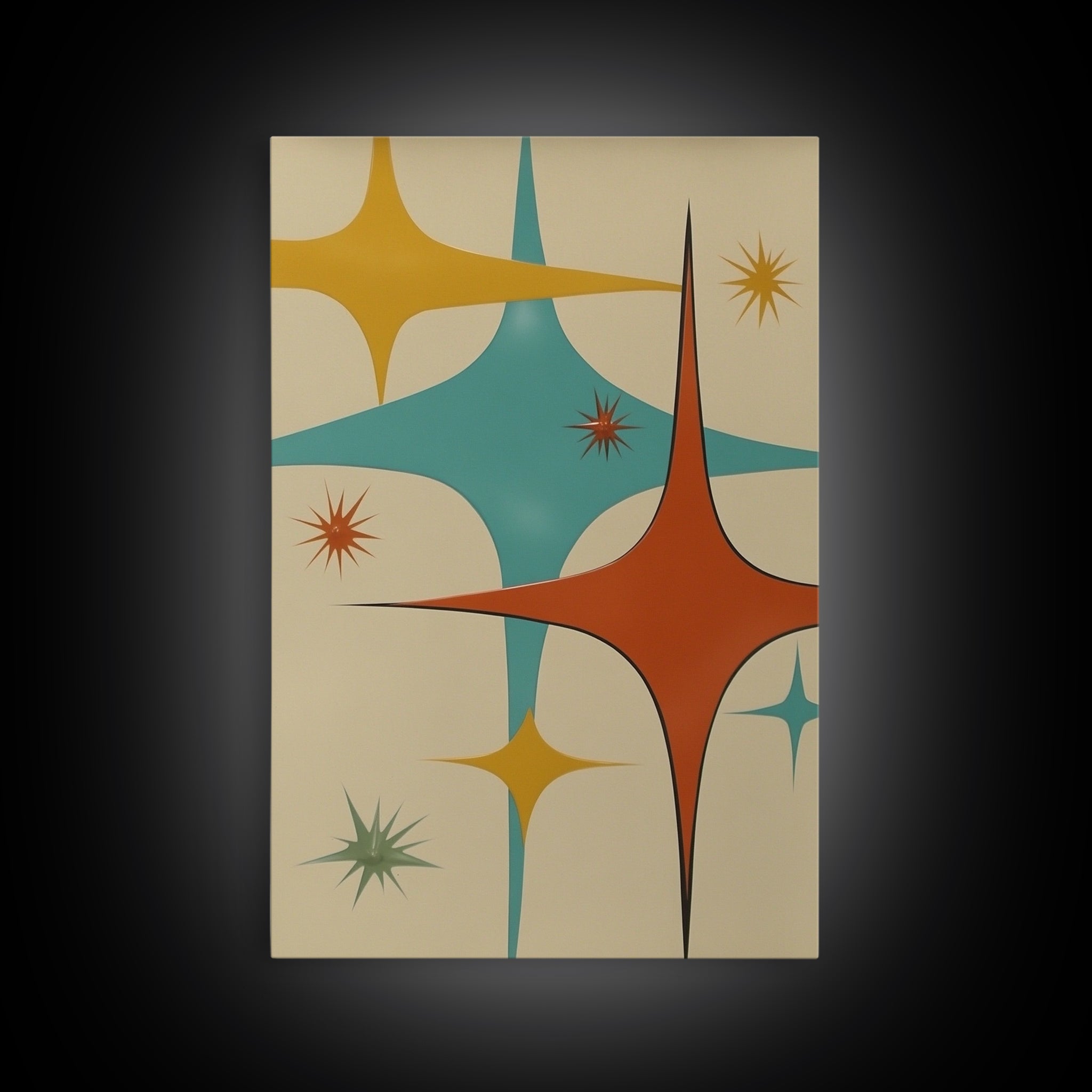 Art Deco Star Burst Canvas Print Wall Art, Retro 50s Style, Starburst, Mid-Century Modern Wall Art