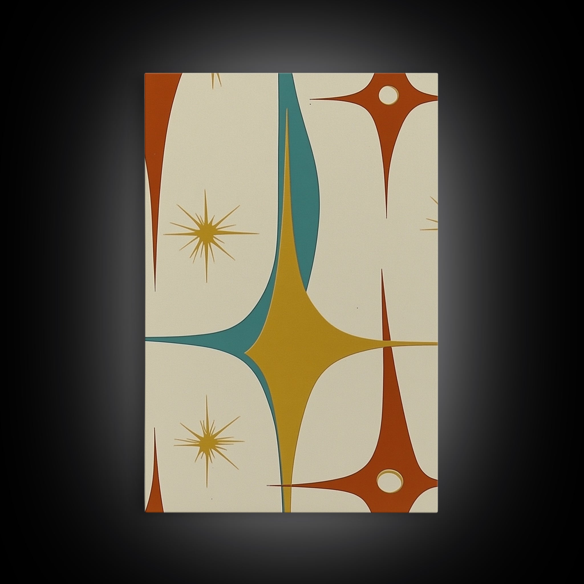 1950s Style Retro Starburst, Pastel Colors, Canvas Print, MCM Wall Art Home Decor