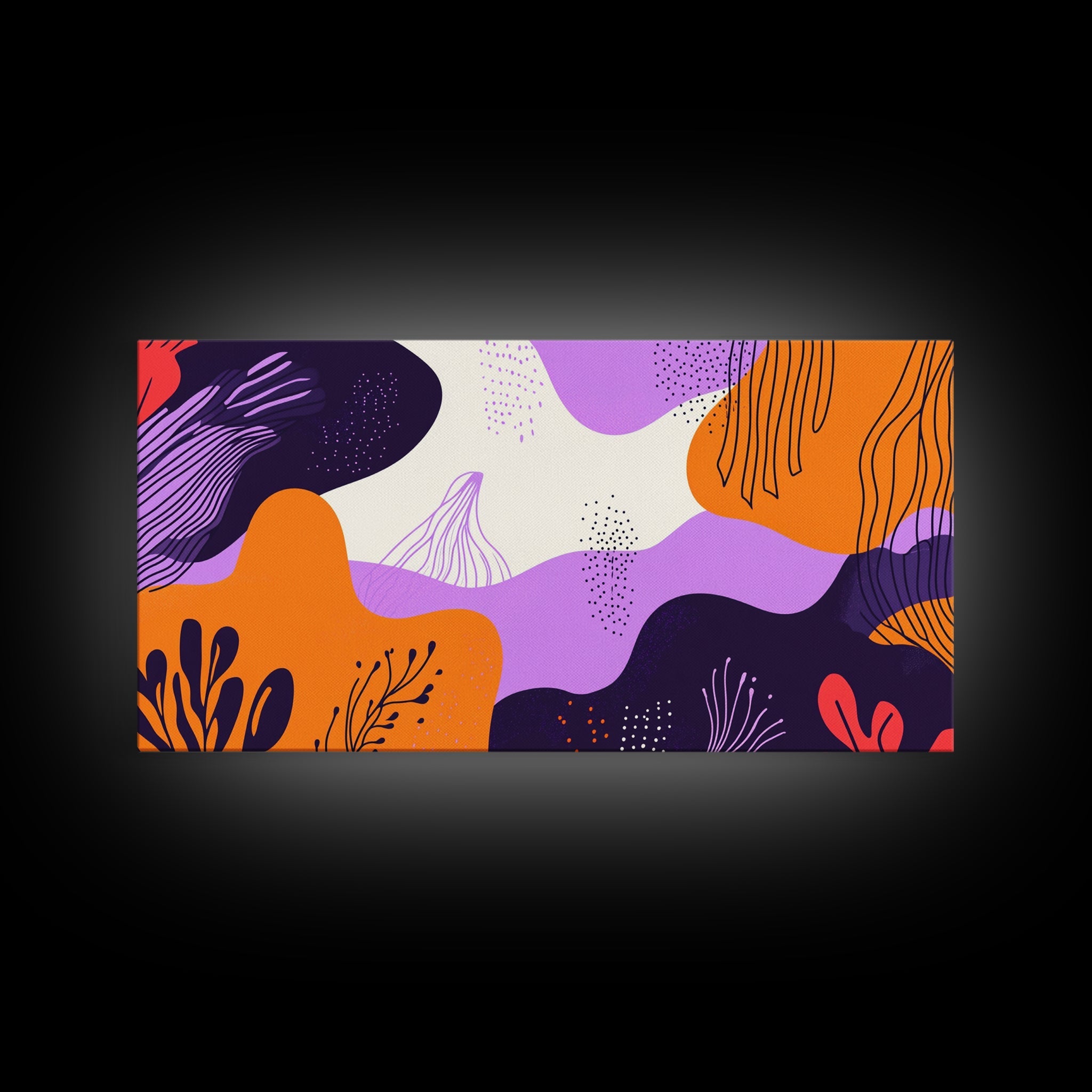 Purple And Orange Preppy Wall Art Framed Canvas Print, Retro 90s Style Wall Art