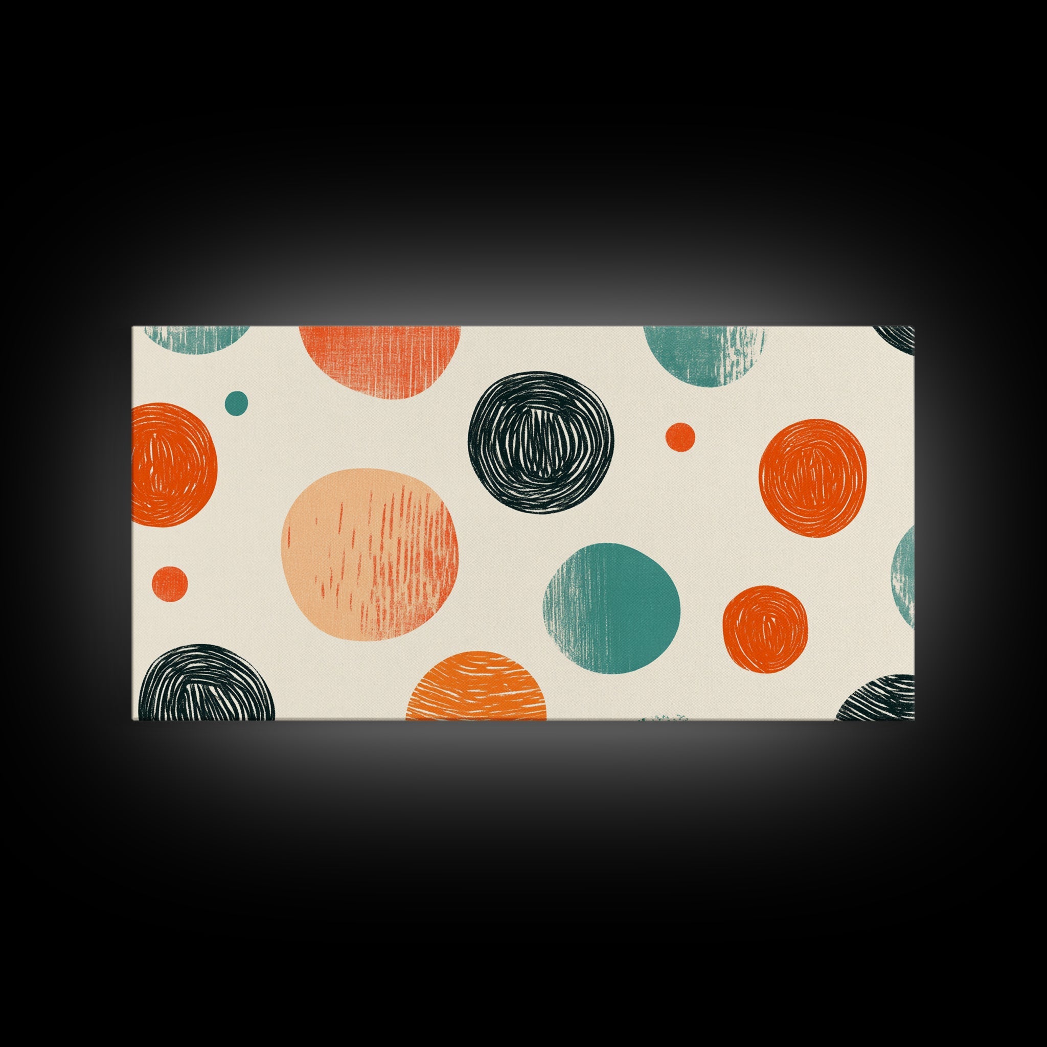 Mid-Century Modern Dots Framed Canvas Print, Preppy Home Decor, Retro 90s Style Wall Art