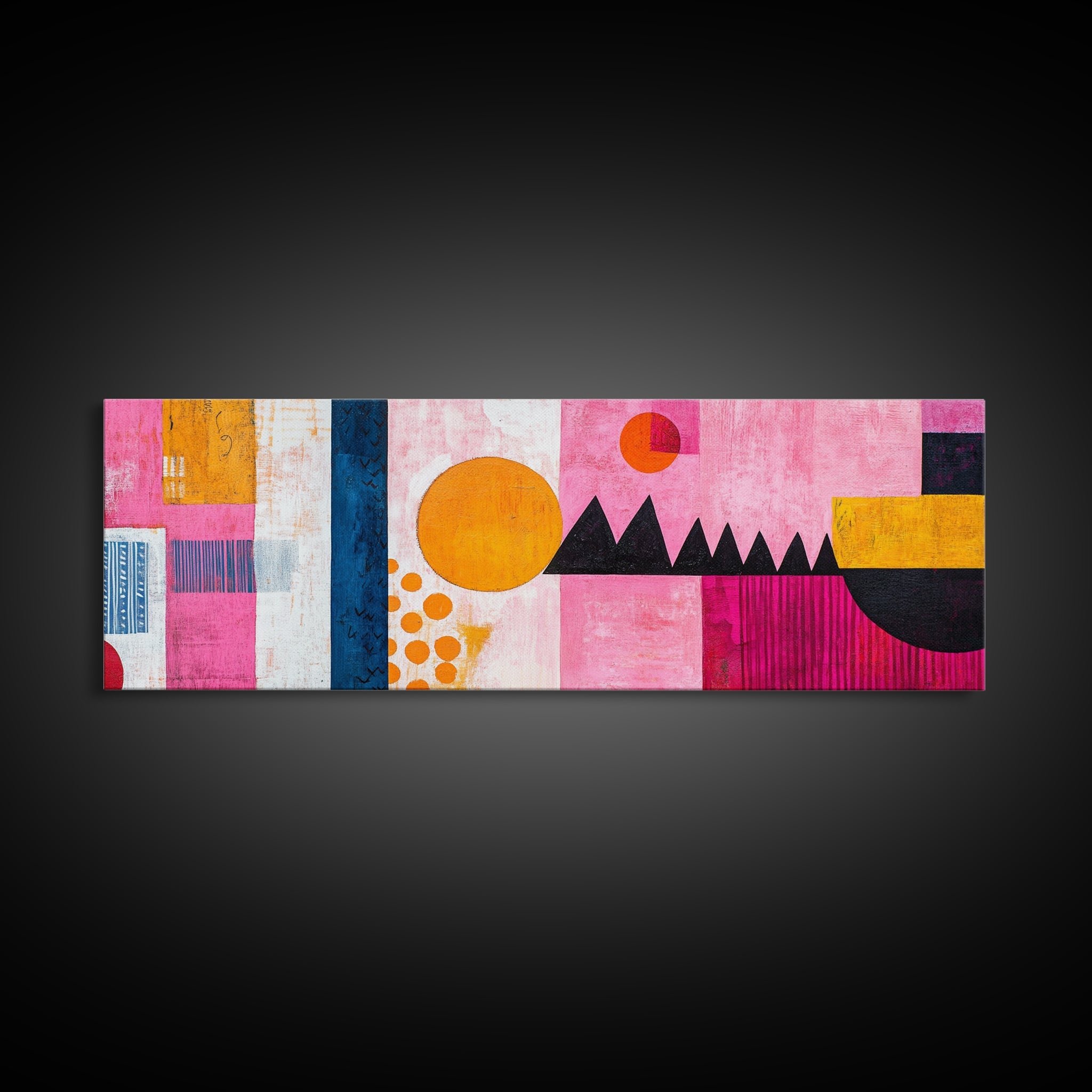 Modern Abstract Canvas Print Pink Orange Wall Art Geometric Whimsical Design Minimalist Art Above Sofa Extra Wide Unique Decor