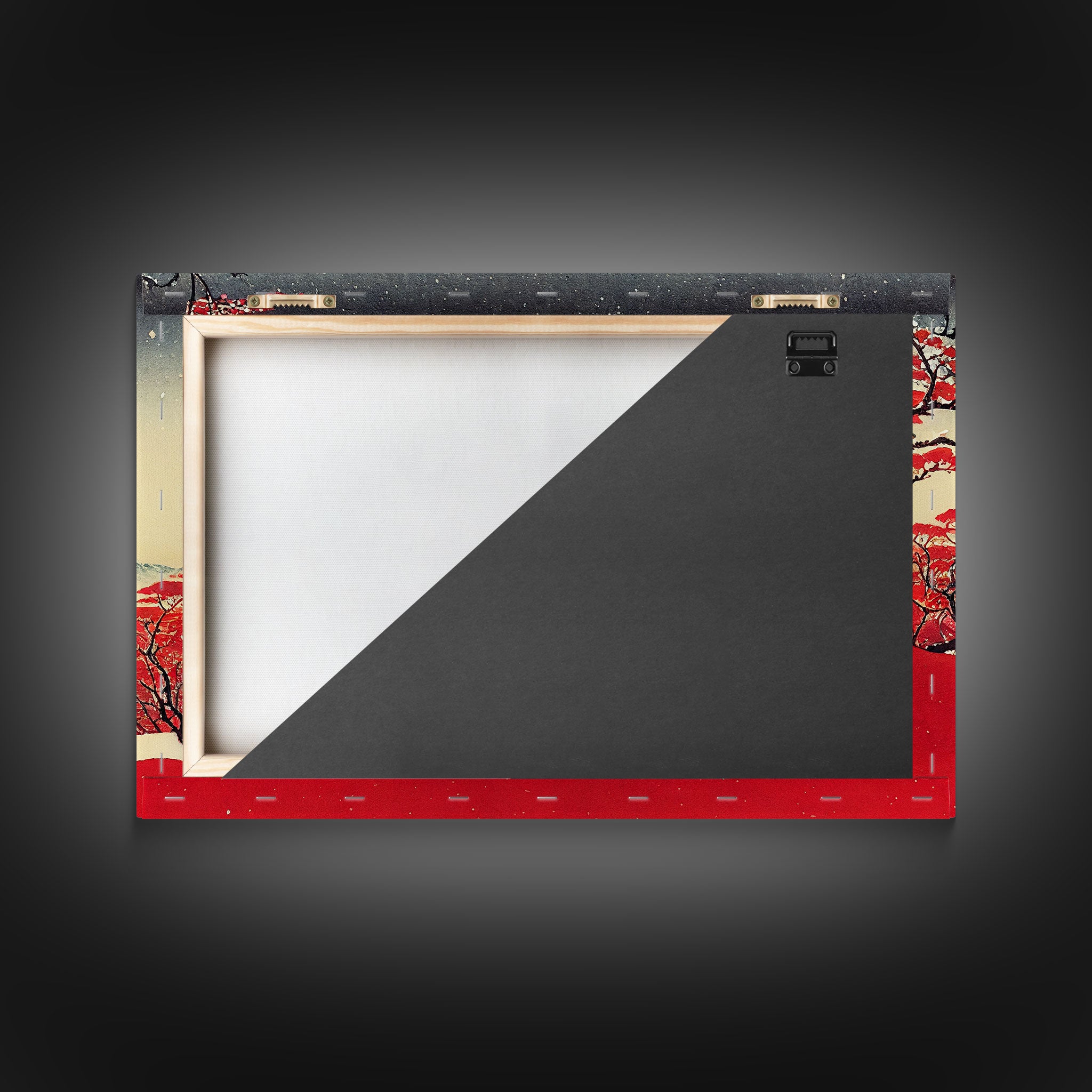 Mt. Fuji in the winter, Japanese style art, Japanese maple trees, framed canvas print, unique retro style art