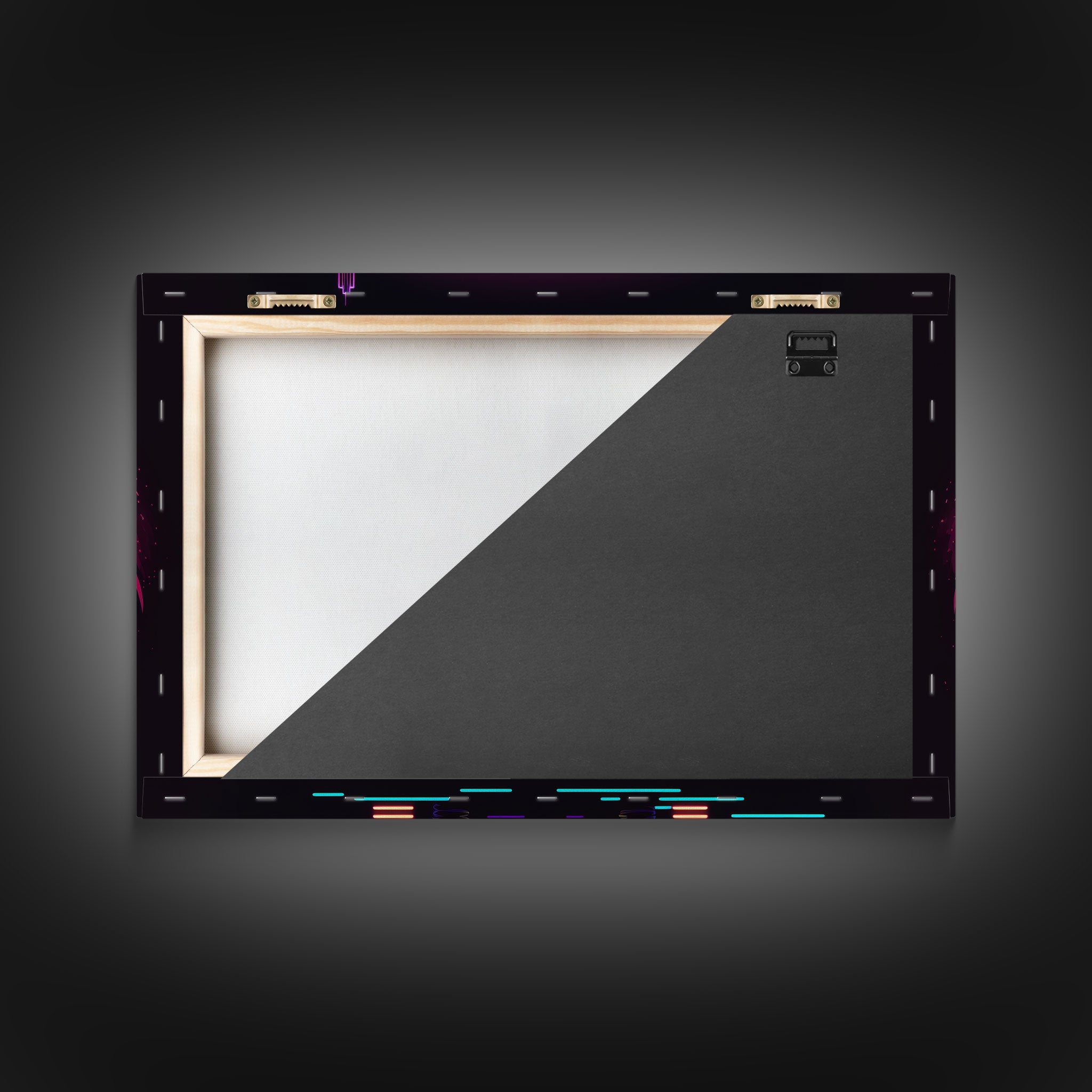 Retro Style Synthwave Wireframe City, Outrun Style, Framed Canvas Print, 80s Vibes Art