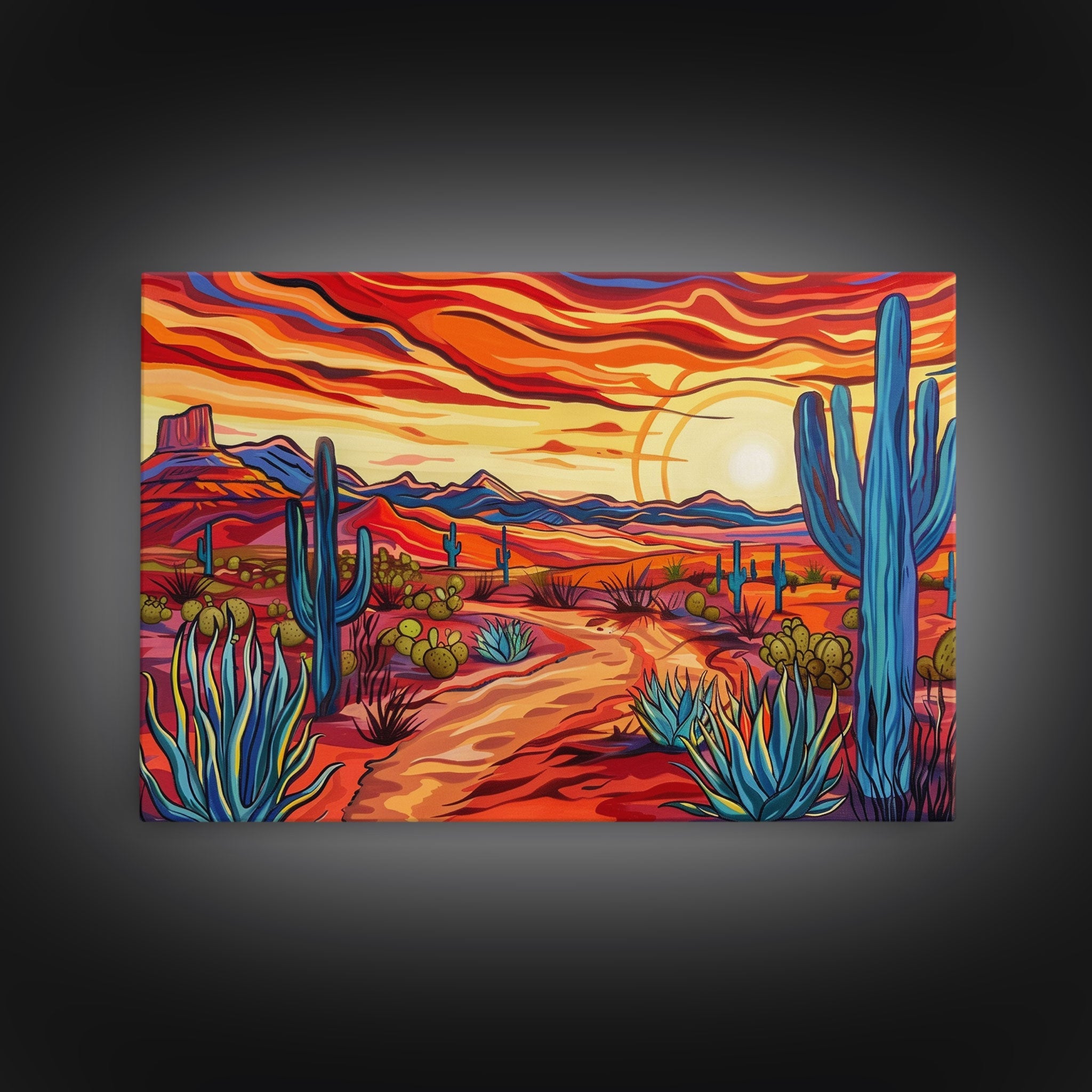 Mid Centry Modern Pop Art Style Desert Landscape Painting Canvas Print, Retro Style Wall Art, Home Decor, Desert Wall Art, Arizona Art