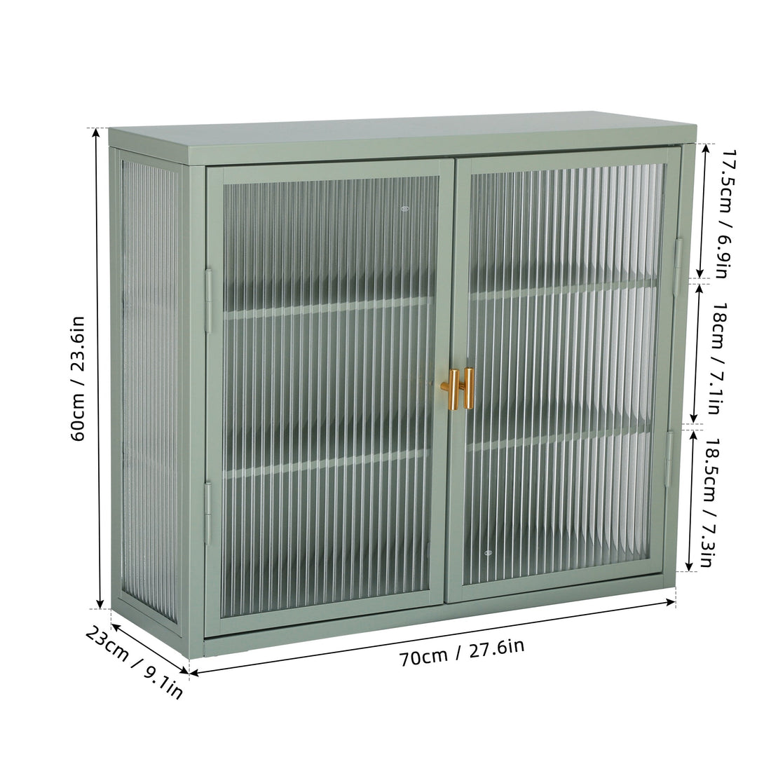 Retro Style Haze Double Glass Door Wall Cabinet With Detachable Shelves for Office Dining Room Living Room Kitchen
