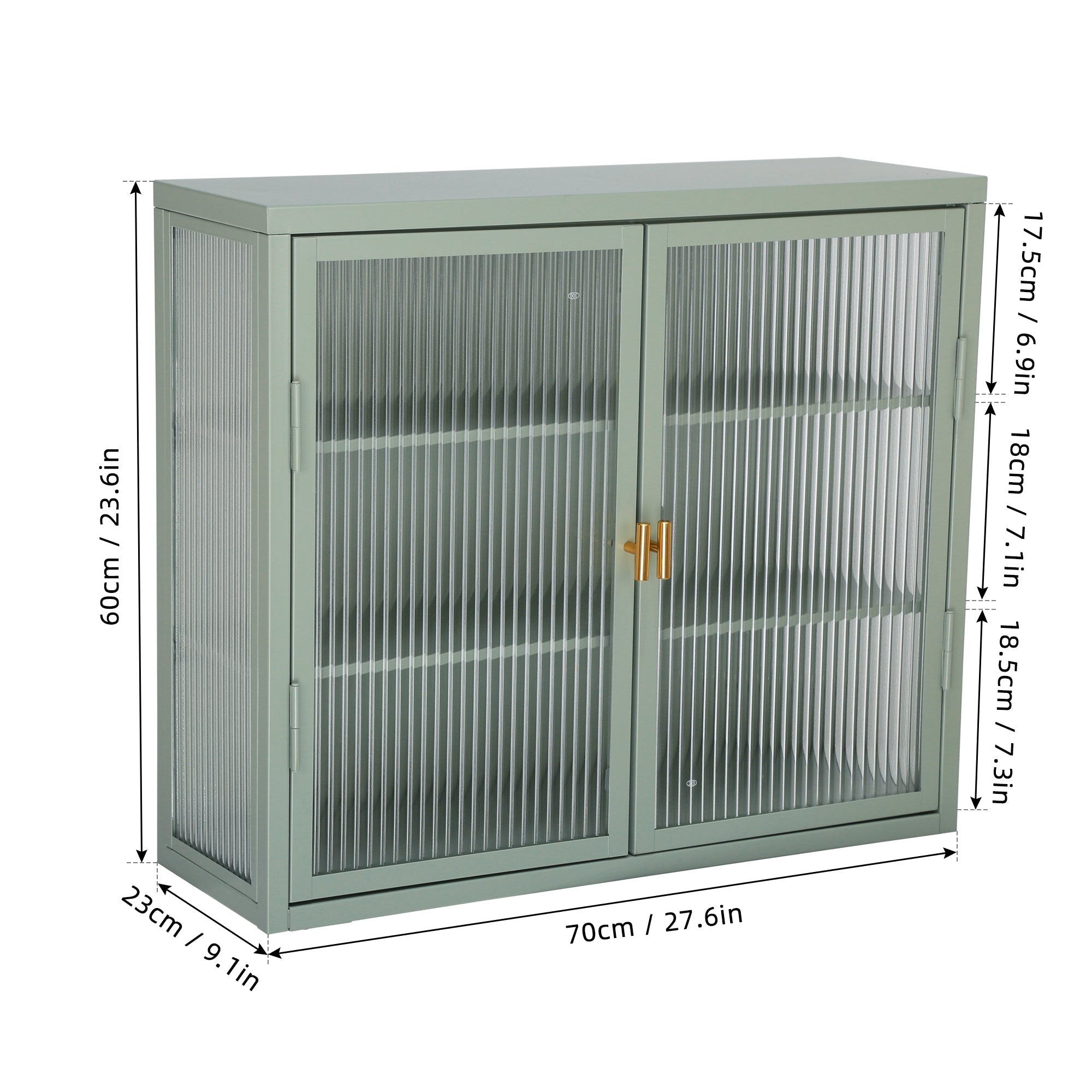 Retro Style Haze Double Glass Door Wall Cabinet With Detachable Shelves for Office Dining Room Living Room Kitchen