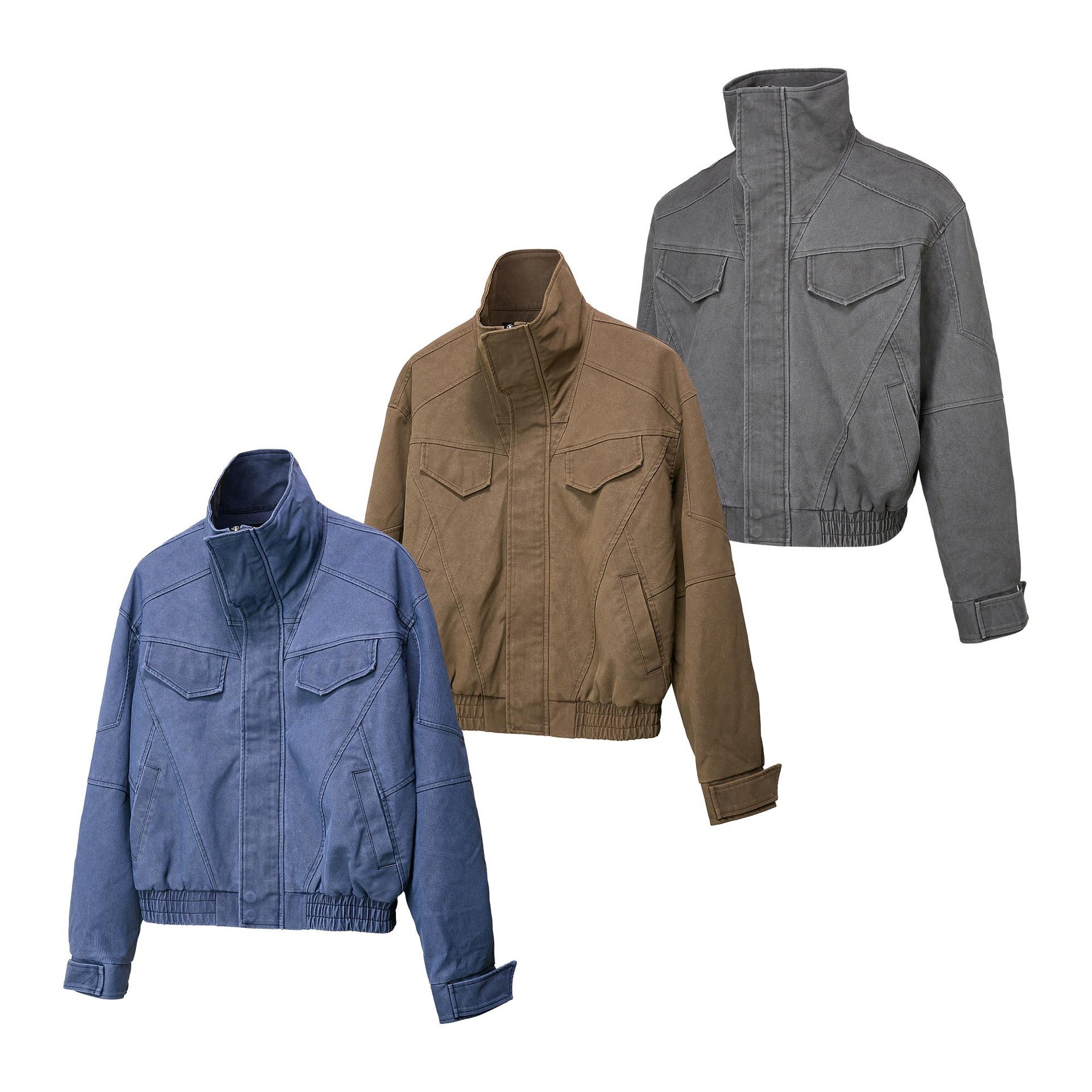 Retro Stand Collar Vintage Tailored Boxy Short Wide Outerwear