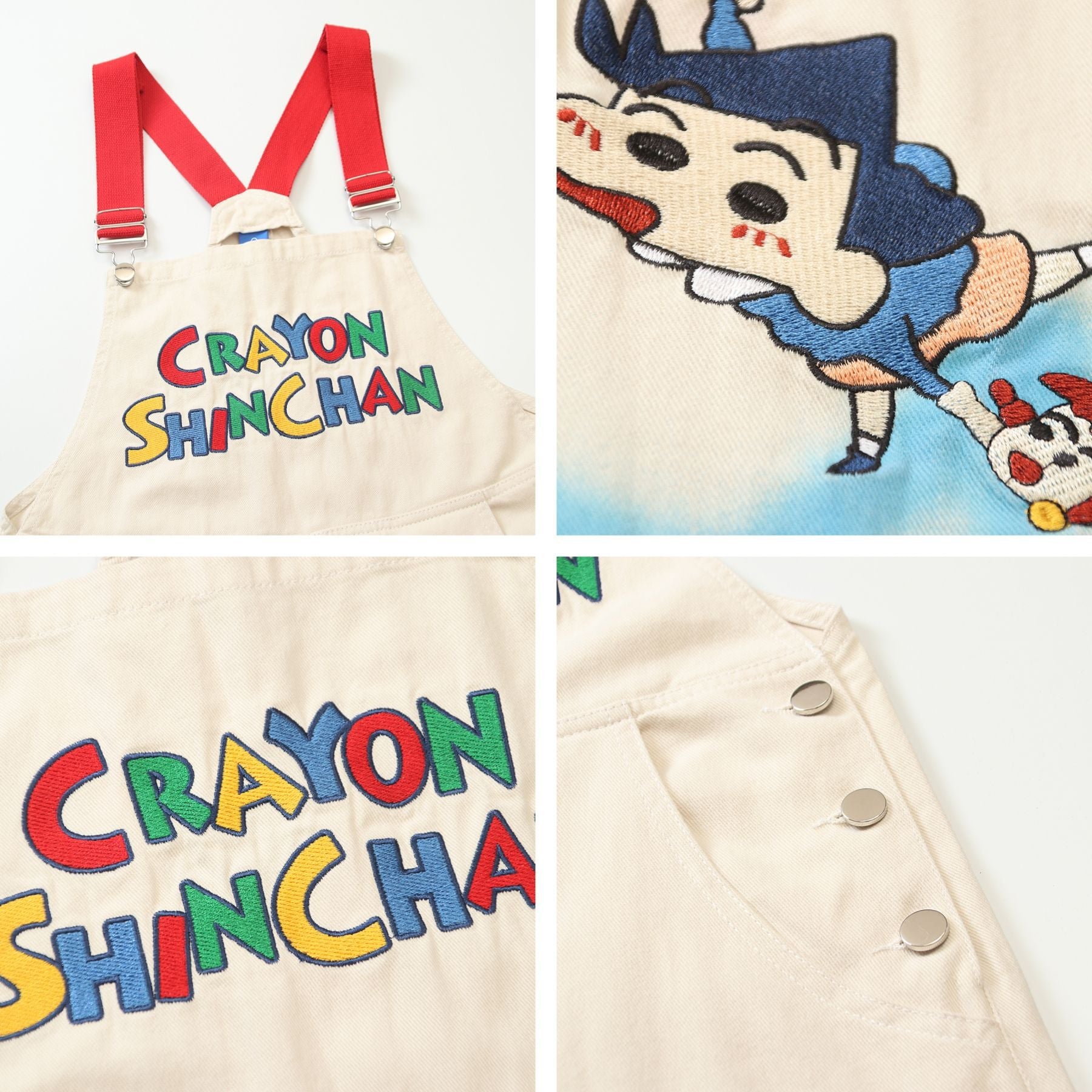 Retro Cartoon Embroidery Color Block Workwear Overalls Unisex Loose Straight Wide Leg Long Pants