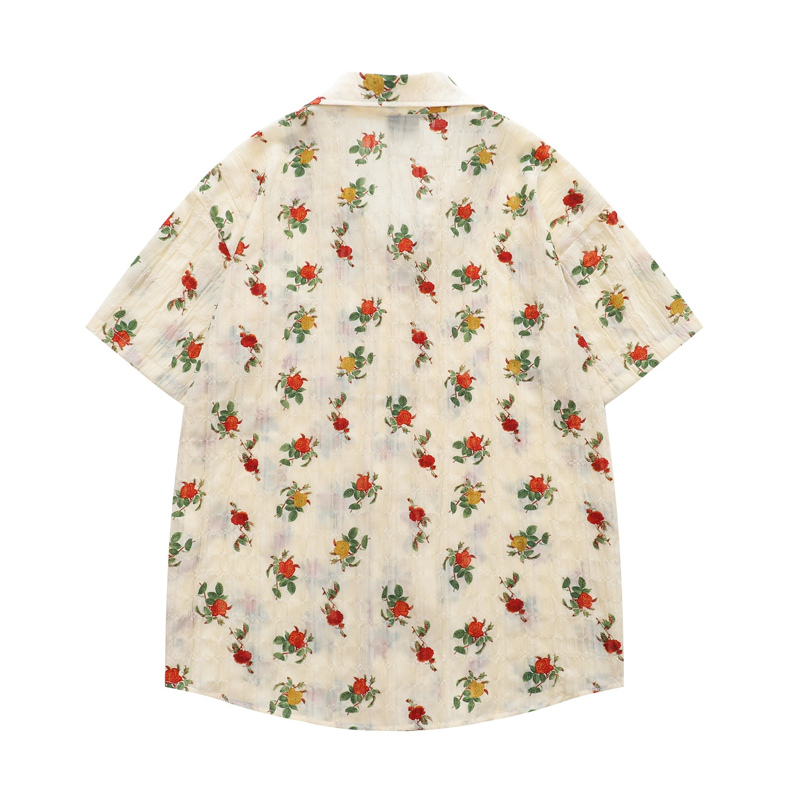 Style Retro Rose Full Print Design Short Sleeve Shirt for Men and Women
